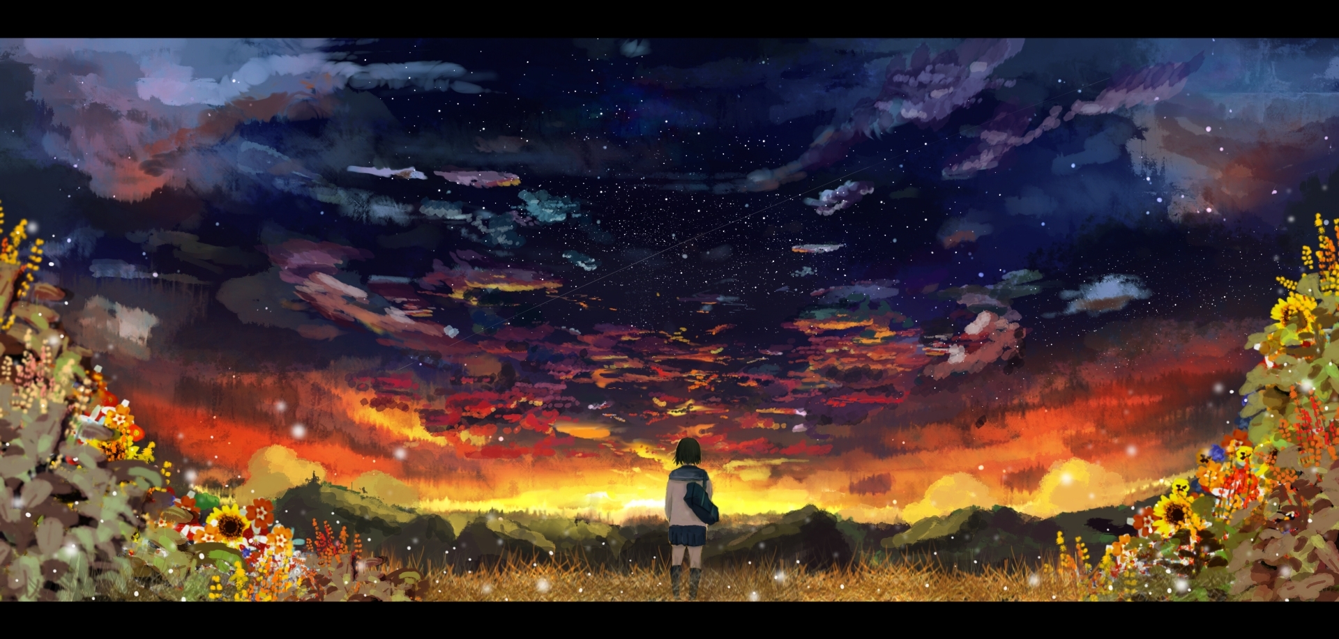 Anime Girl At Sunset Wallpaperx917
