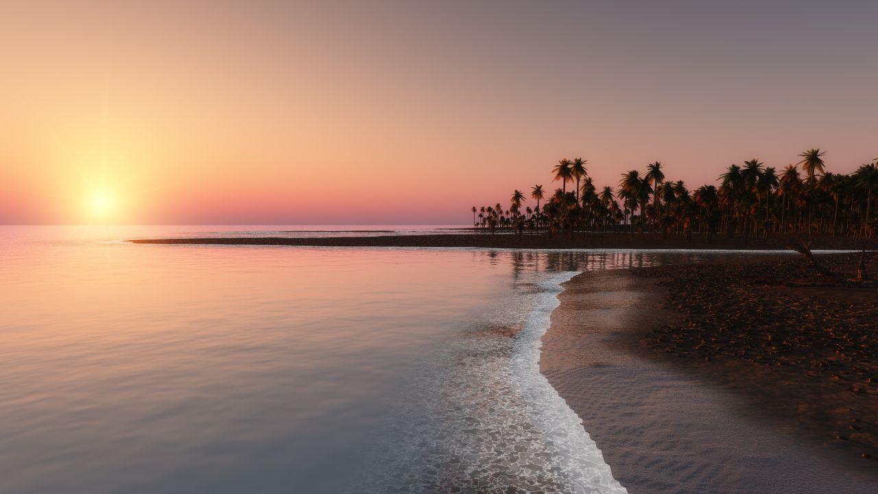 Wallpaper Sunset, Beach, Paradise, Landscape, Scenery, 4K