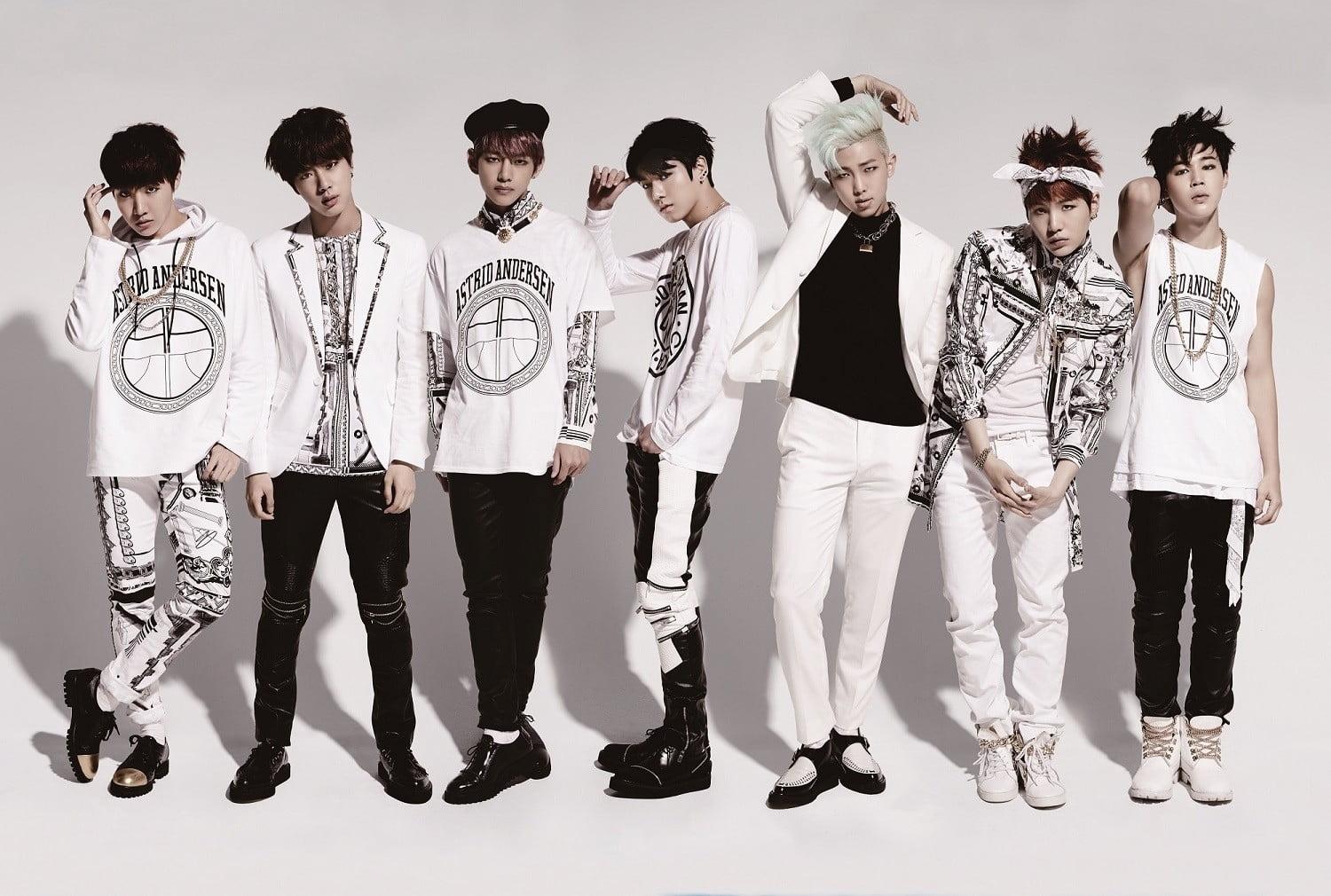 Men's White And Black Long Sleeved Shirt, BTS, K Pop, Rap