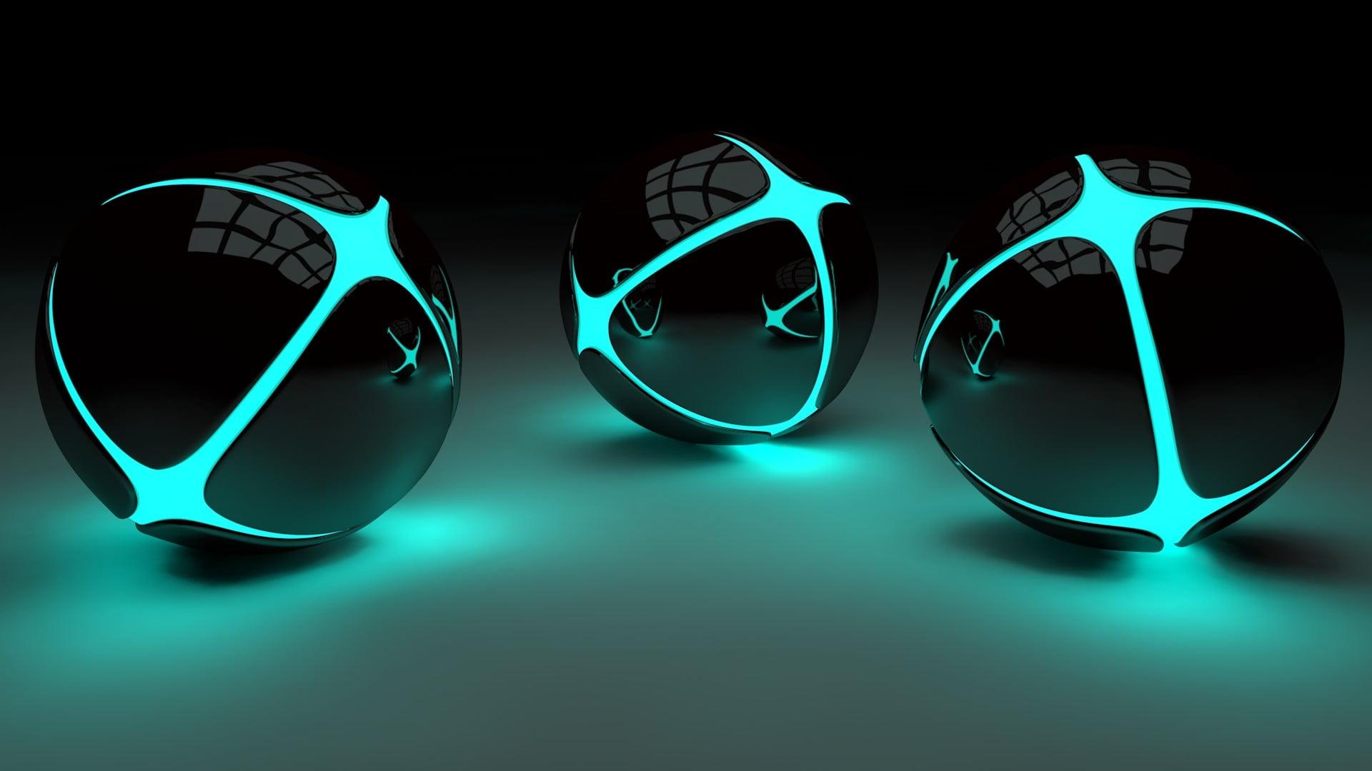 Three Round Black And Green Neon Lighted Devices, 3D