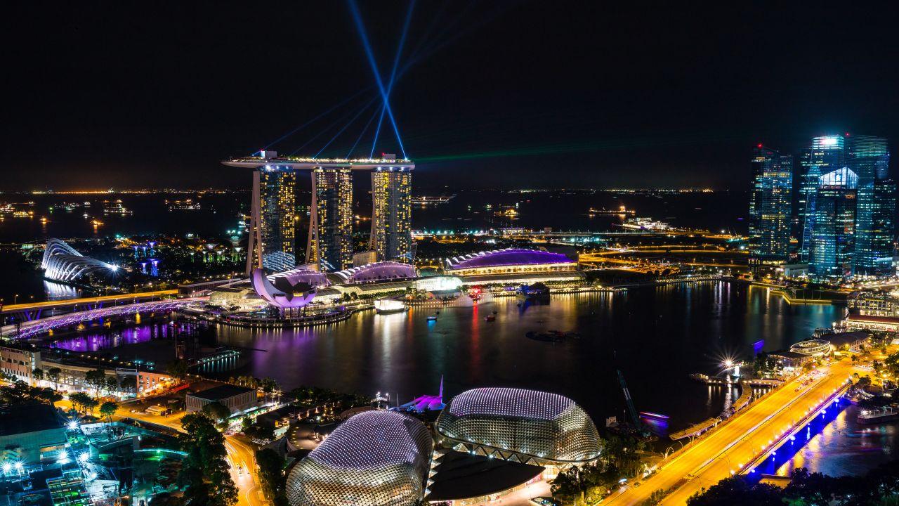 Wallpaper Singapore, Marina Bay, Night view, Architecture