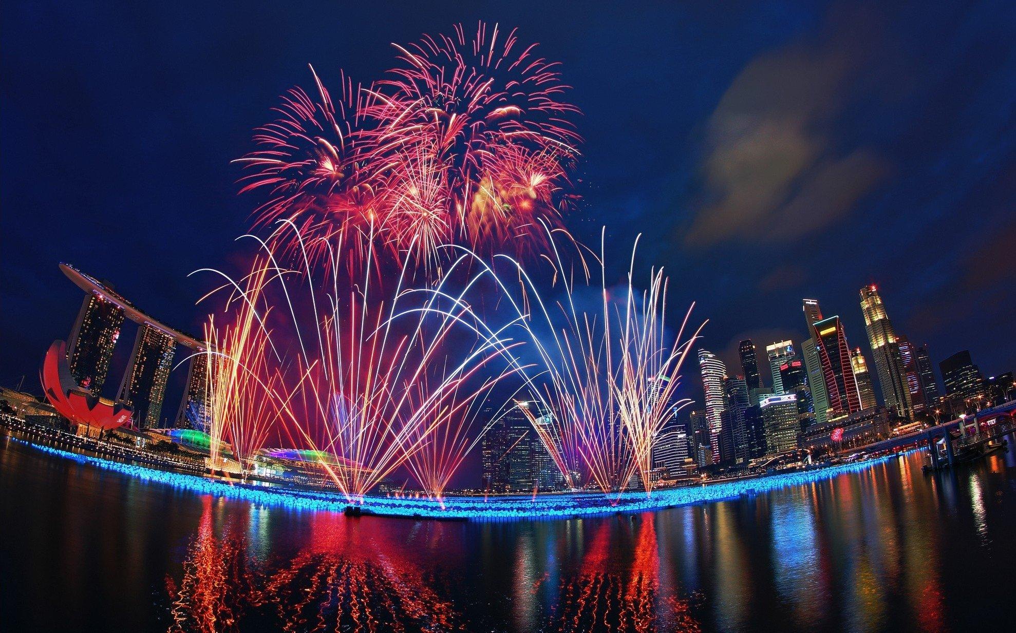 singapore, Night, Holiday, Fireworks, Fireworks, New Year
