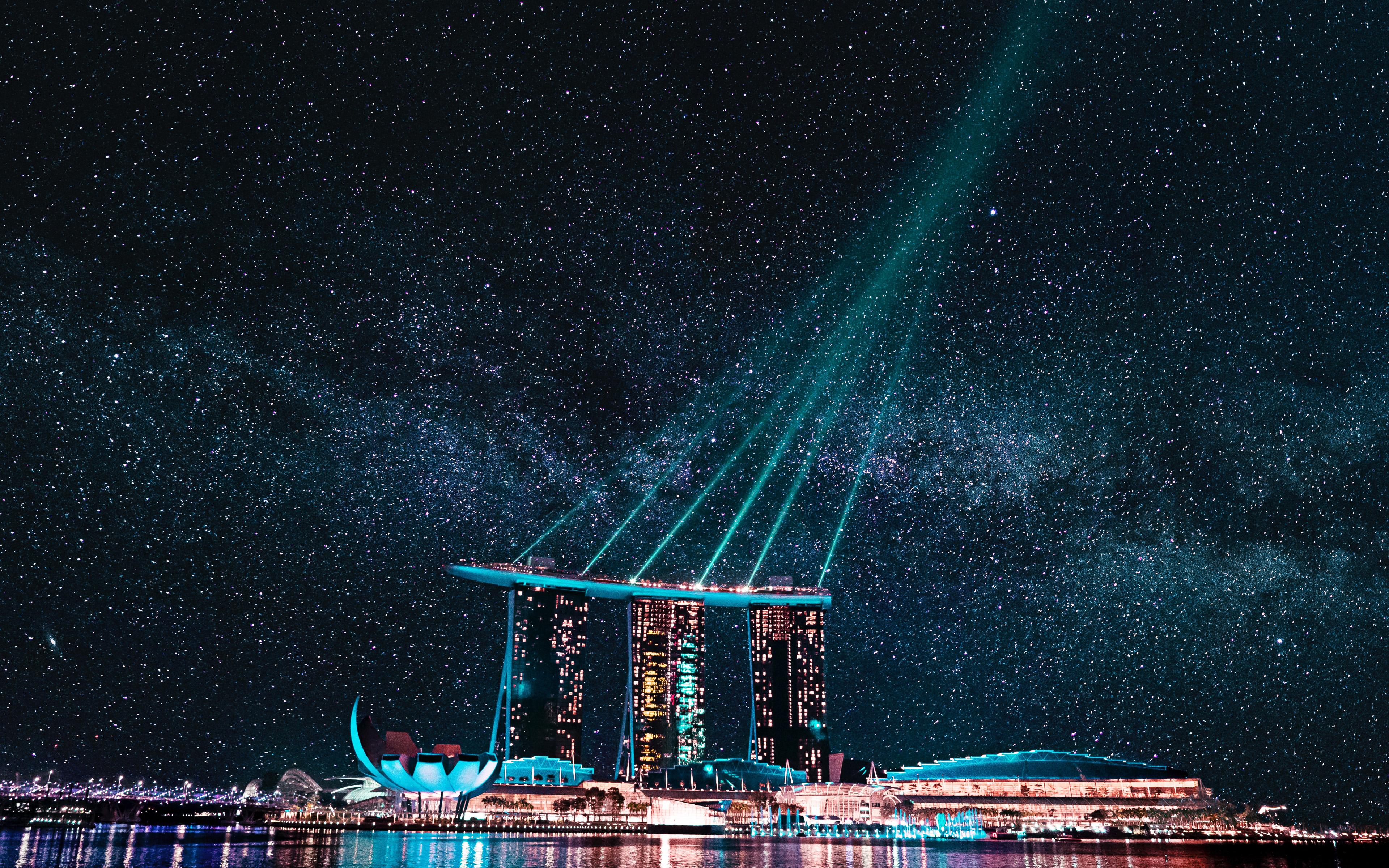 Download wallpaper Marina Bay Sands, nightscapes, starry