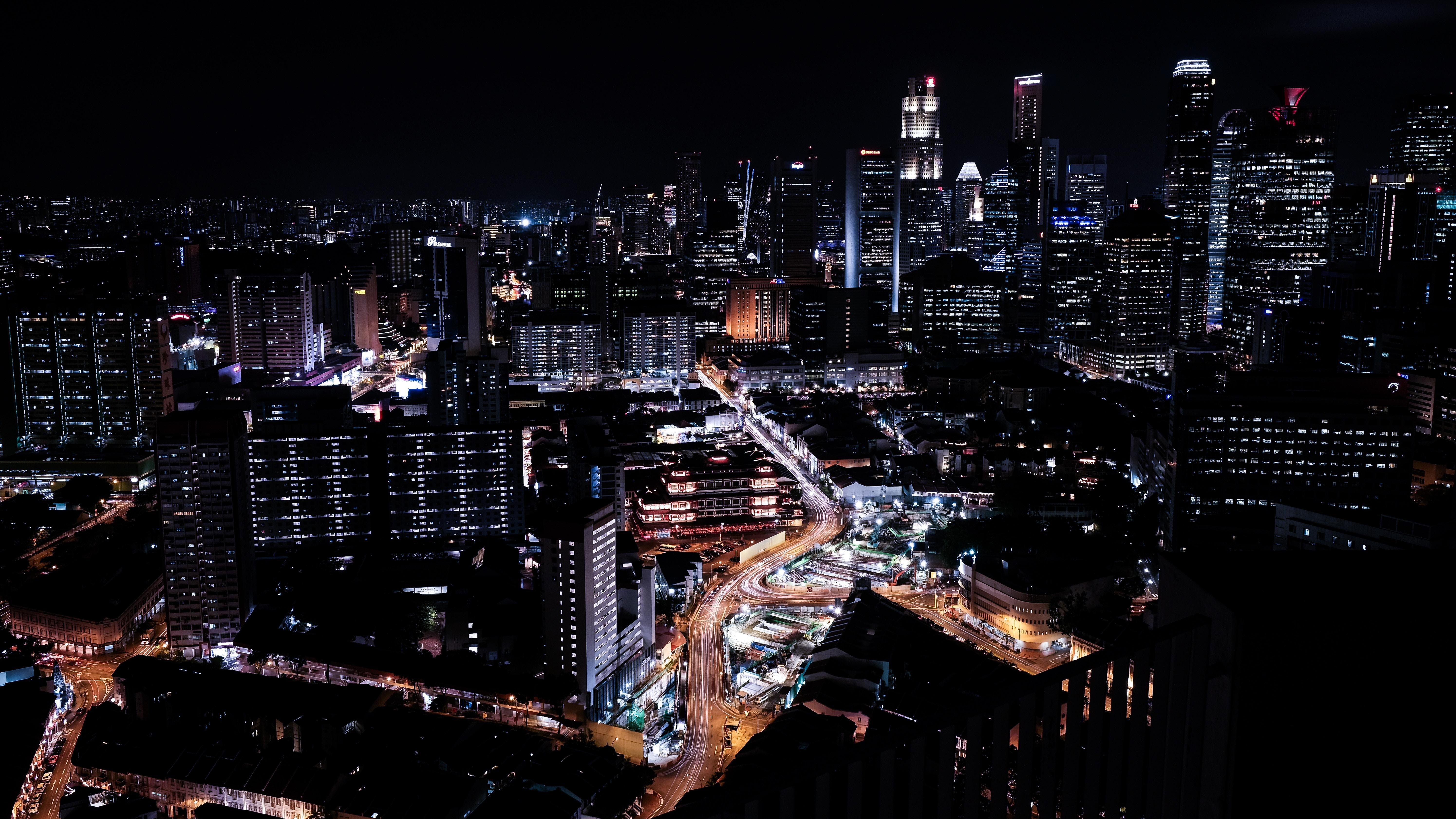 wallpaper singapore, skyscrapers, night, night city HD