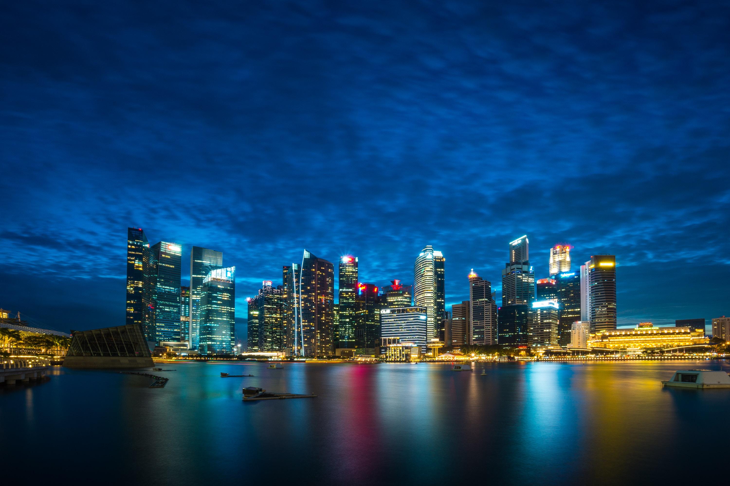 Singapore Night City Skyscrapers Panorama