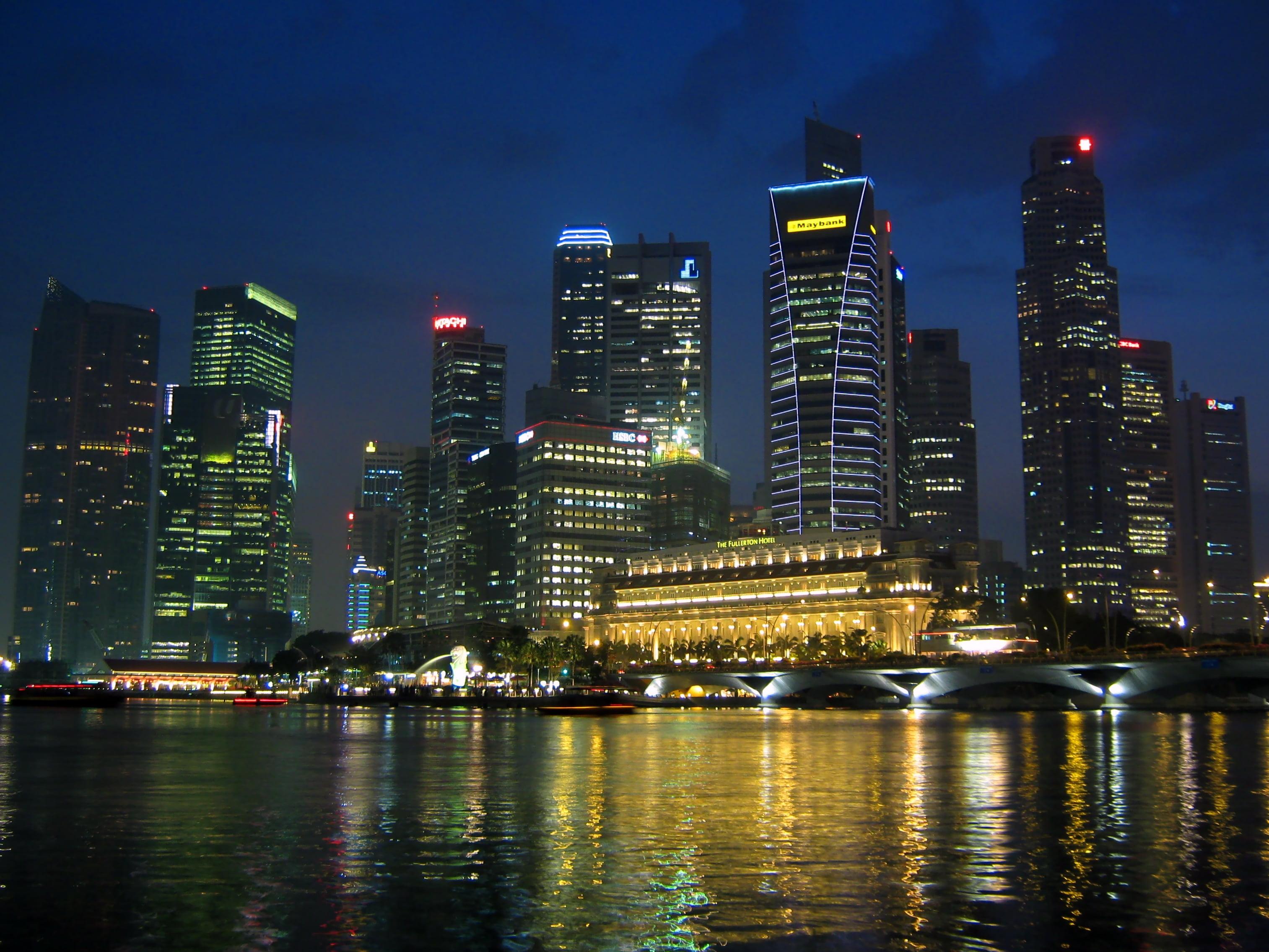 Skyline photography during nighttime, singapore HD wallpaper