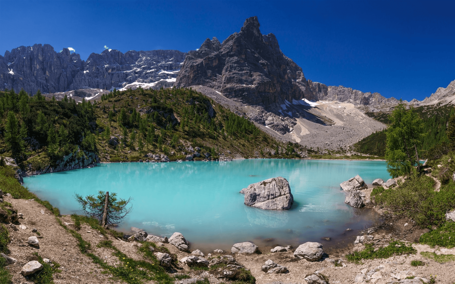 Download wallpaper Lake Misurina, mountain lake, glacial