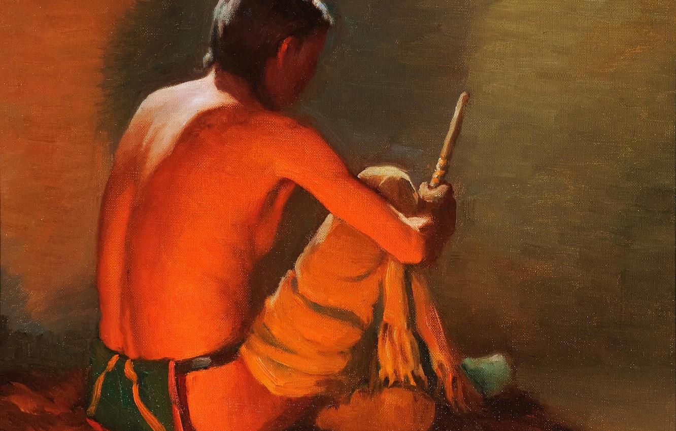 Wallpaper Joseph Henry Sharp, by Moonlight & Firelight