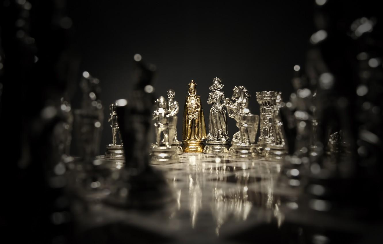 Wallpaper dark, silver, game, gold, woman, man, chess, board