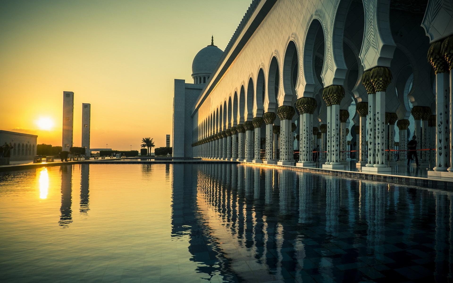 Grand Mosque Abu Dhabi Sunset Wallpaper