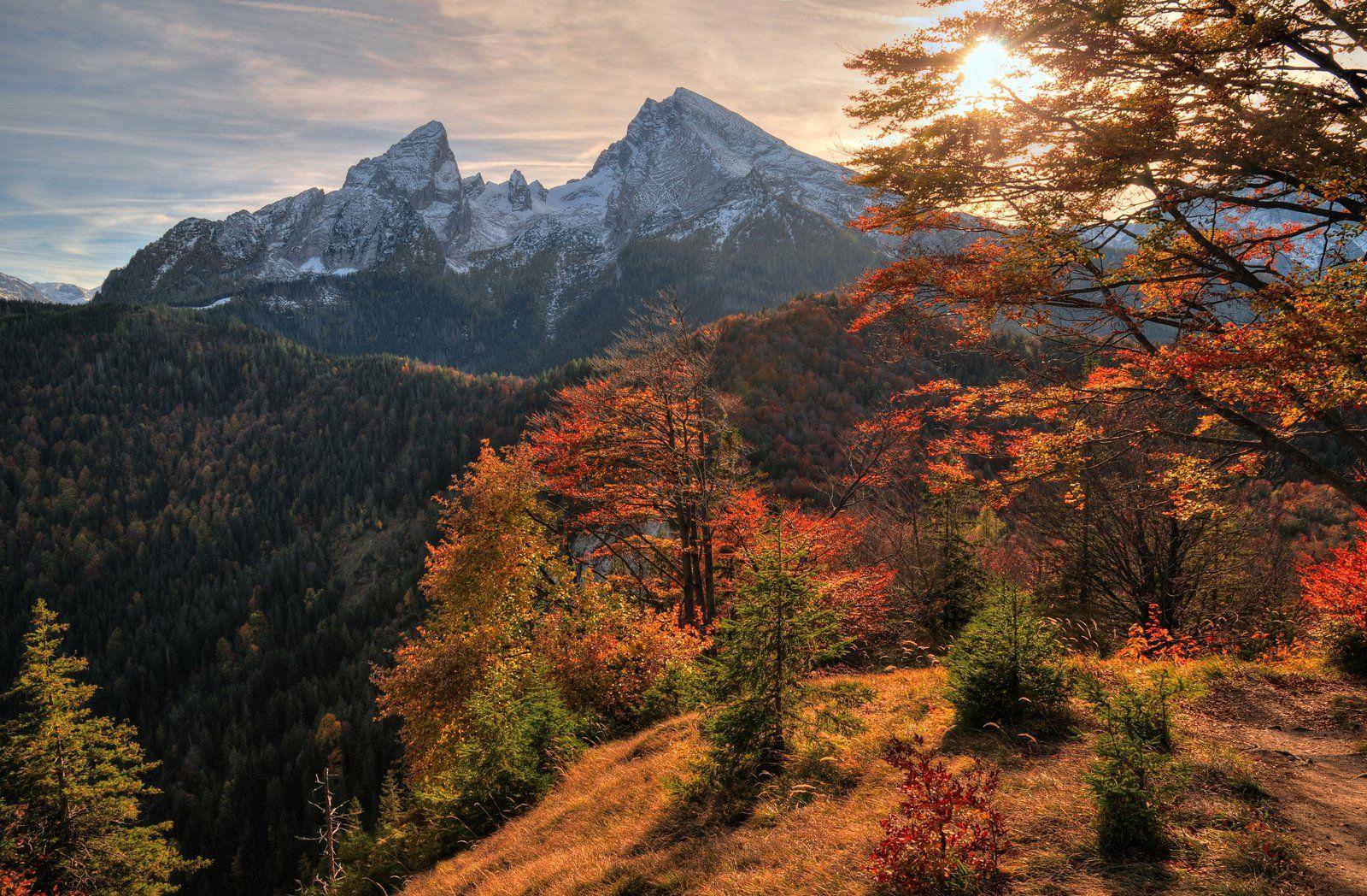 Watzmann Mountain in autumn Alps, GermanY