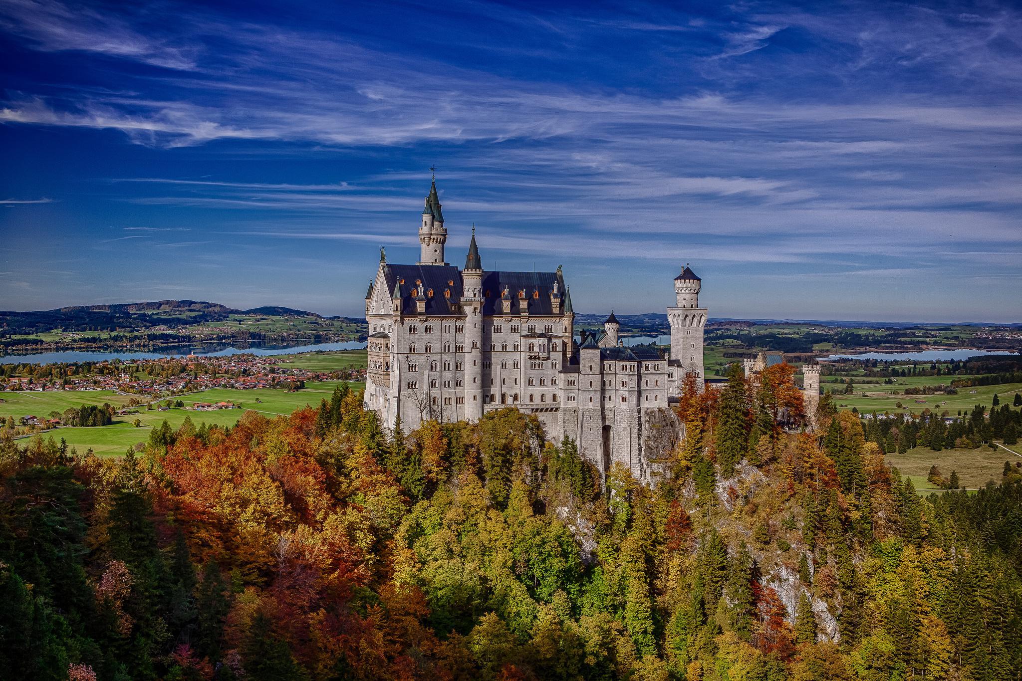 Neuschwanstein Castle Bavaria Germany rock forest autumn castle landscape wallpaperx1365