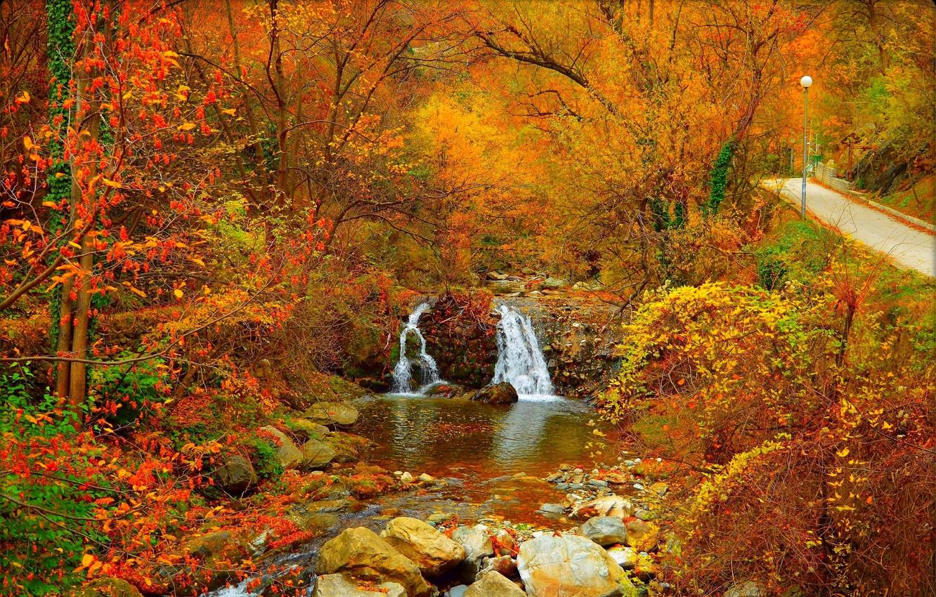 Wallpaper Stream, Waterfall, Autumn, Stones, Fall, Foliage