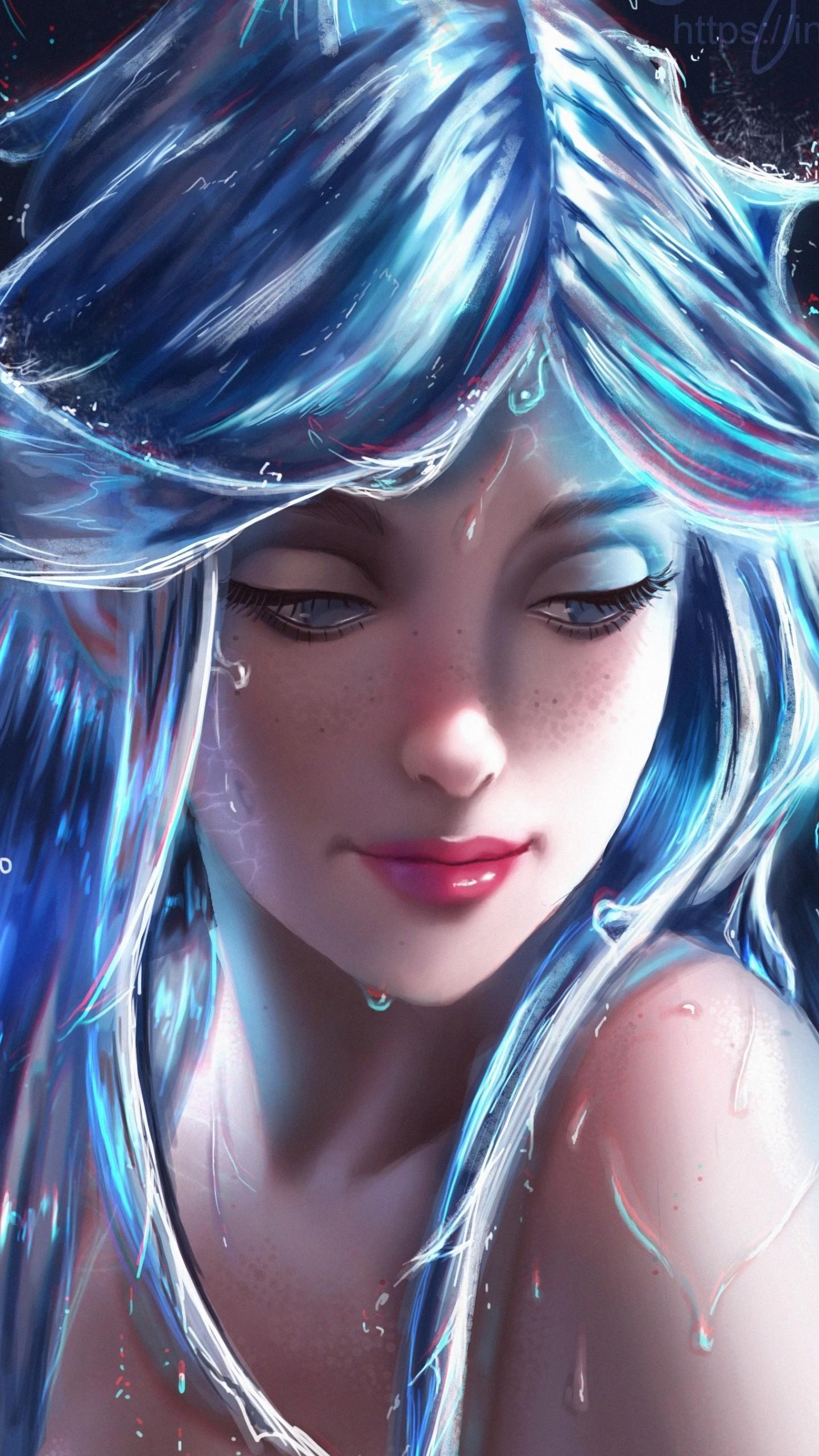 Wallpaper Fantasy girl, Digital paint, Blue, Beautiful, 4K