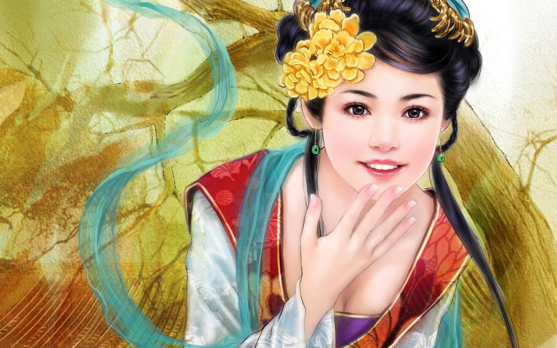 Gorgeous Japanese girl painting. Painting of girl