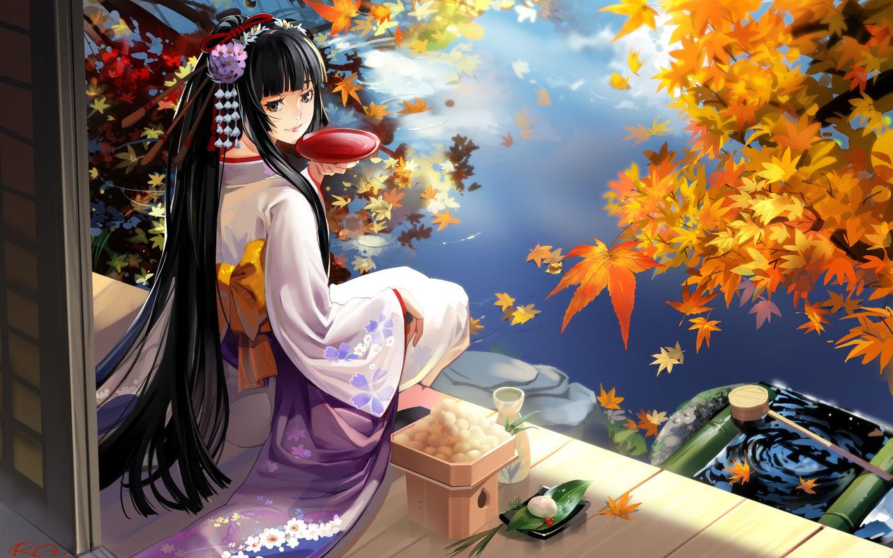 Anime Geisha wallpaper background (1280 x 800 ) Art Wallpaper