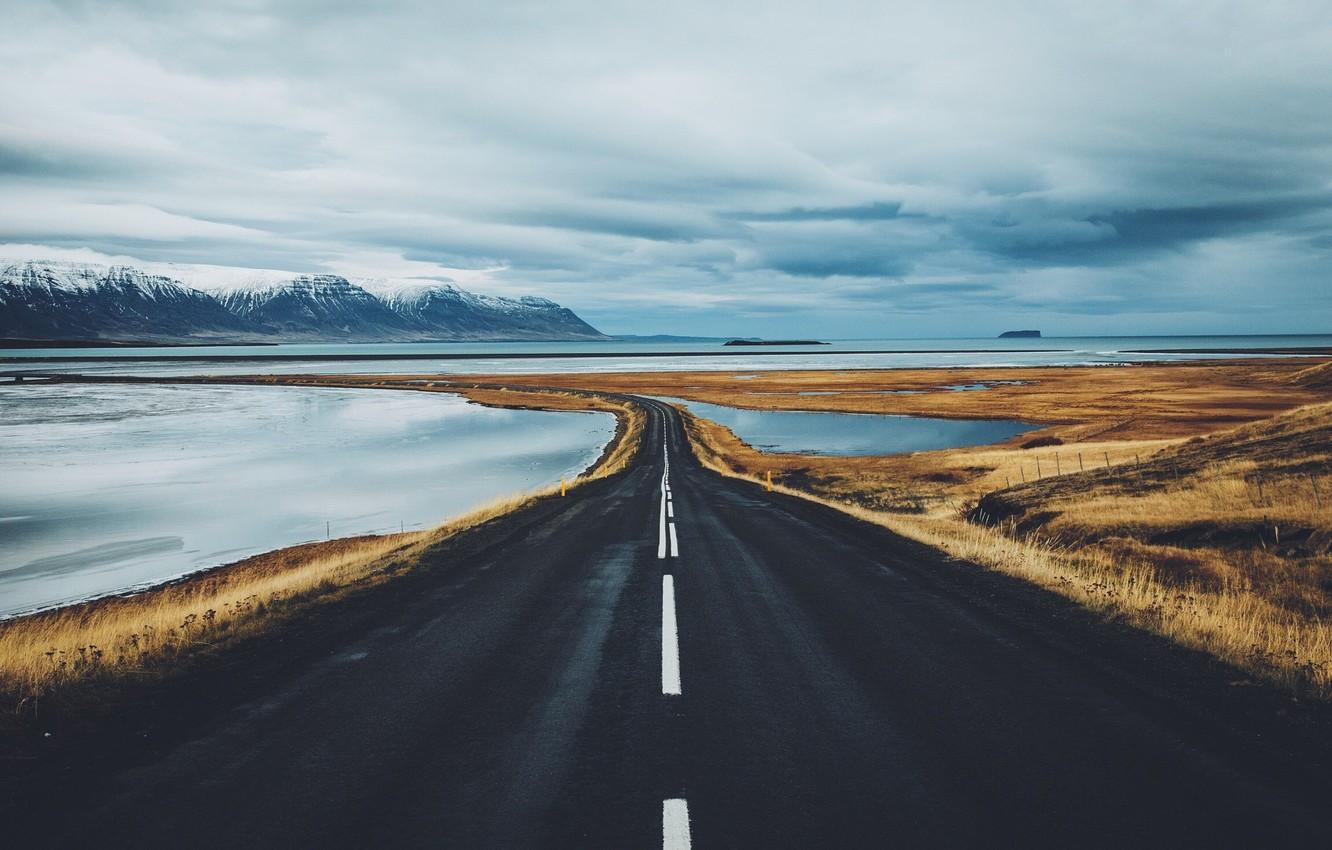 Wallpaper road, mountains, Iceland, lake, fjords image