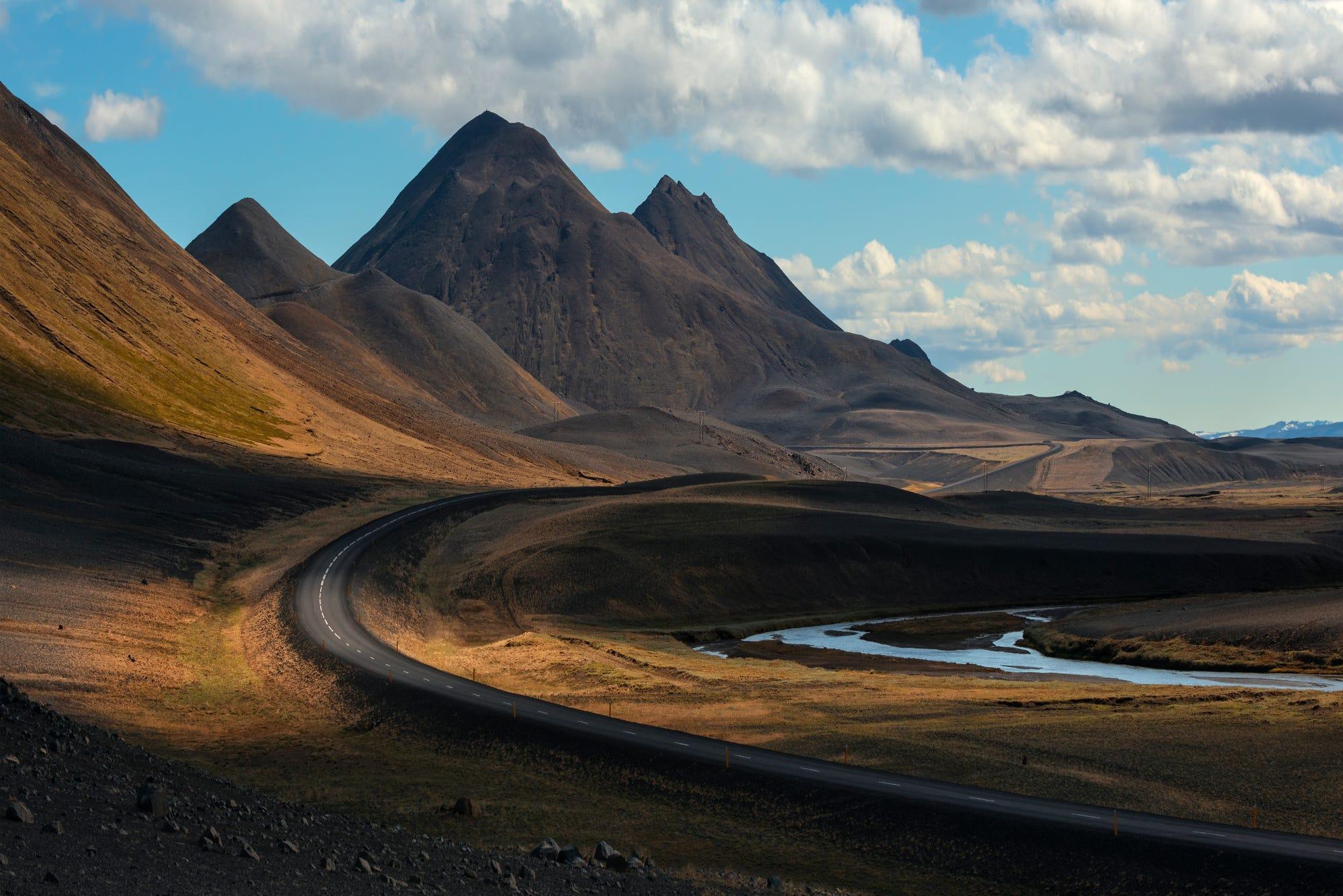 nature road mountains clouds iceland wallpaper