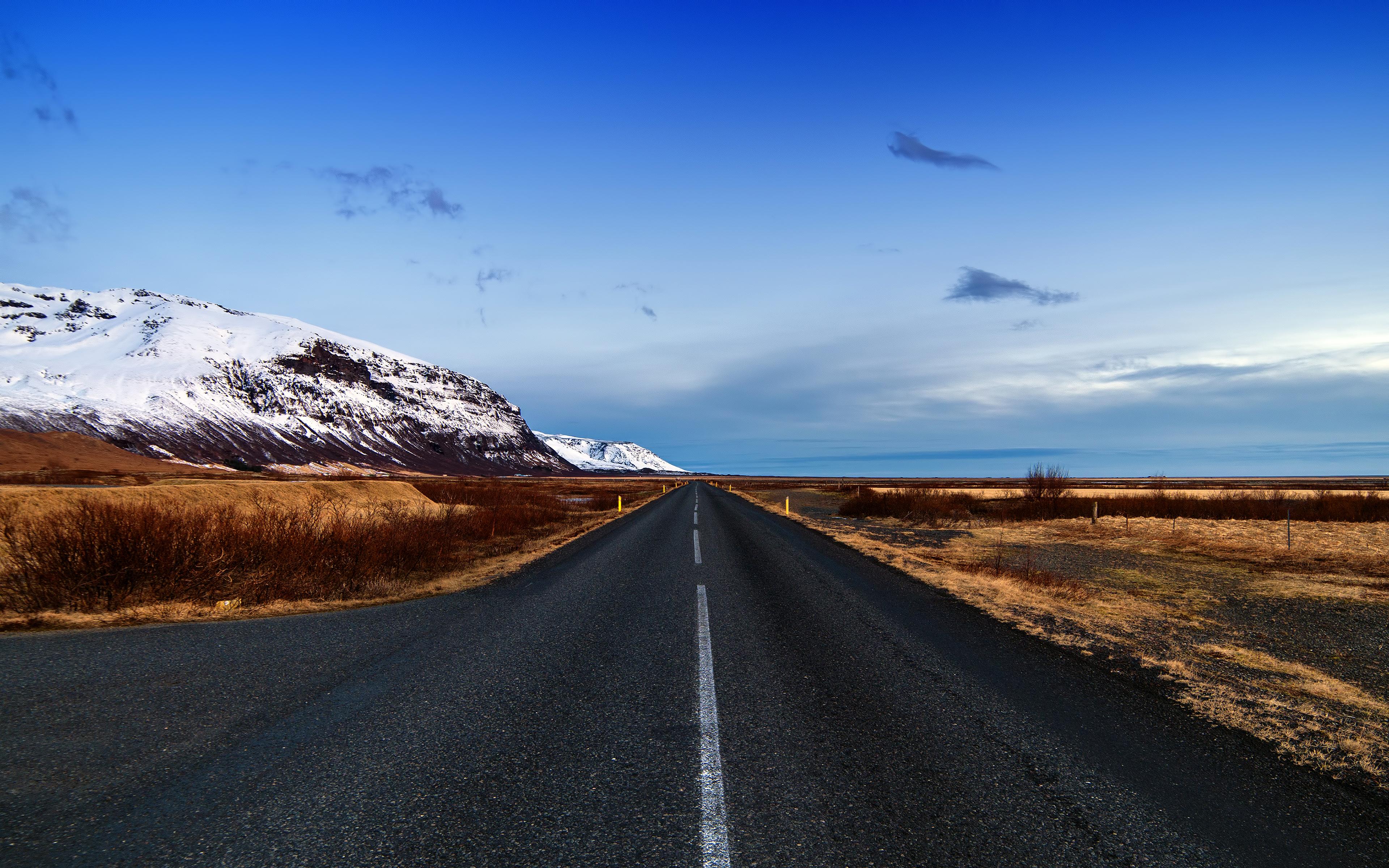 Wallpaper Road, Landscape, Blue sky, Iceland, 4K, Nature