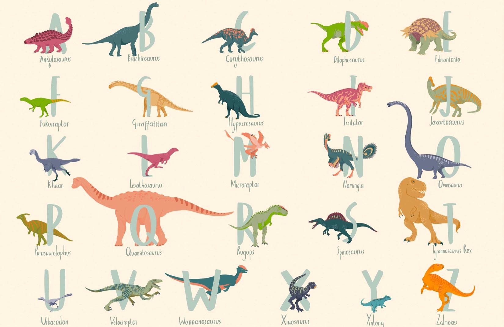 Cartoon Dinosaur Alphabet Wallpaper Mural