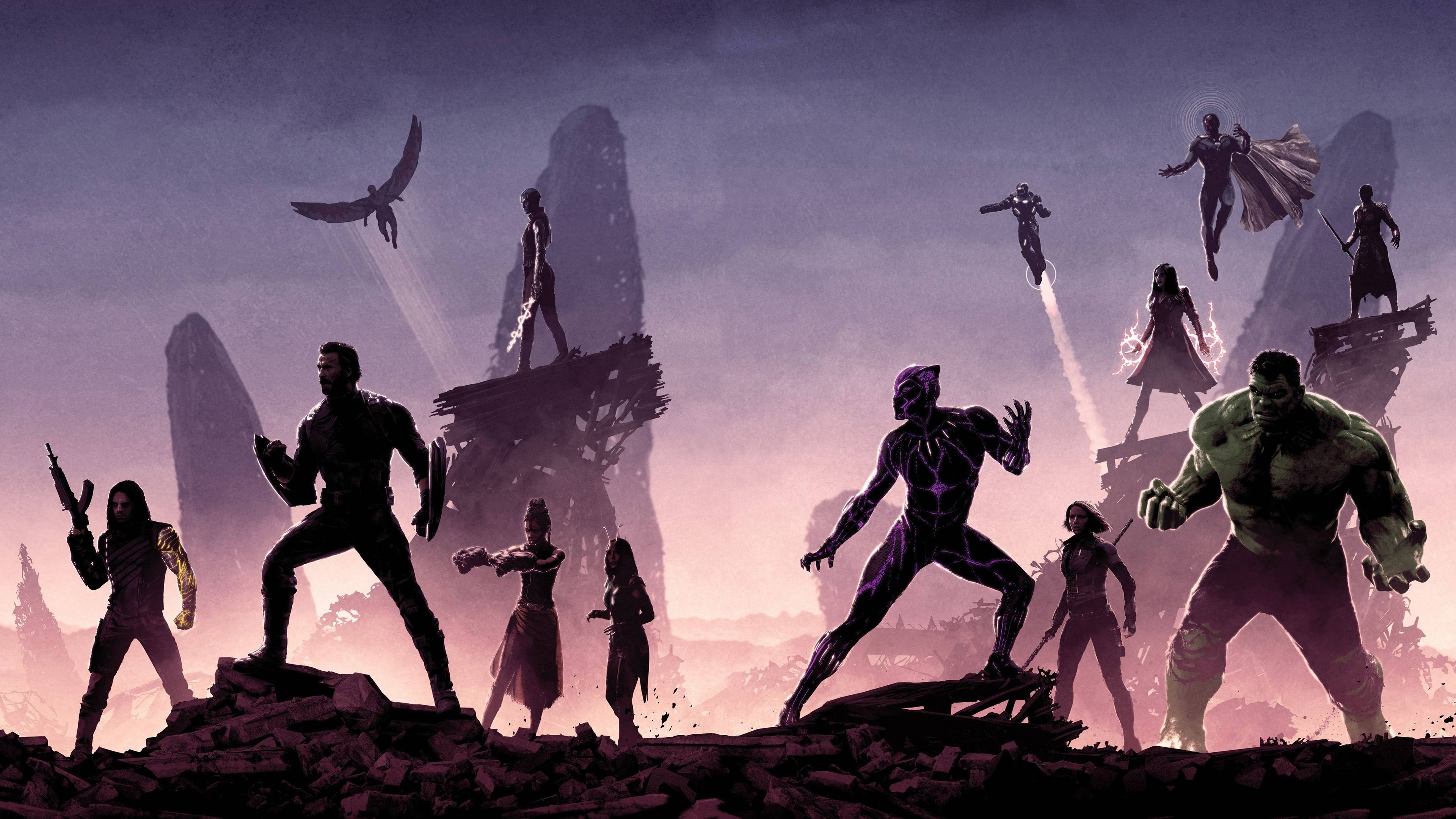 Avengers: Infinity War Minimalist Hulk Black Panther Captain America White Wolf 4K