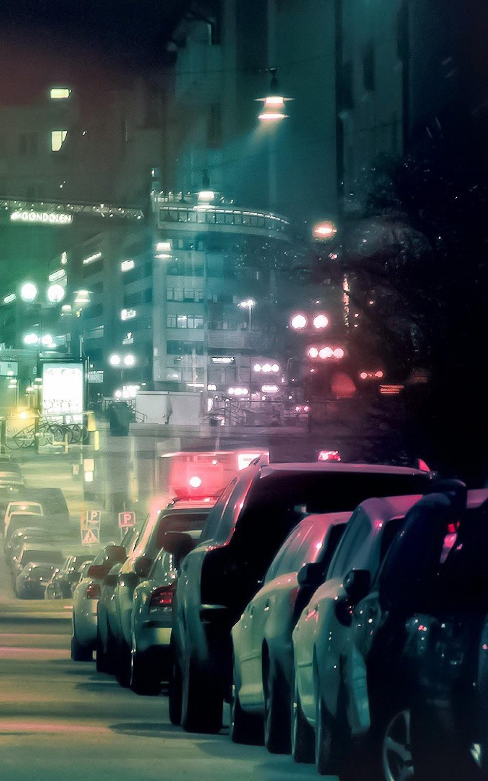 Cars Waiting In Line City Lights Android Wallpaper free download
