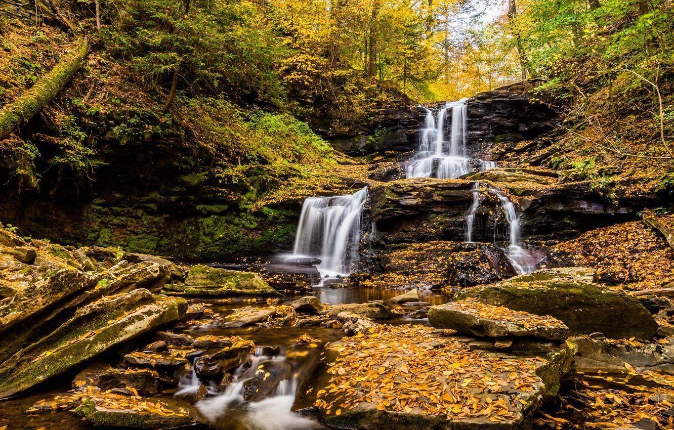 Wallpaper autumn, stones, foliage, waterfall, waterfalls
