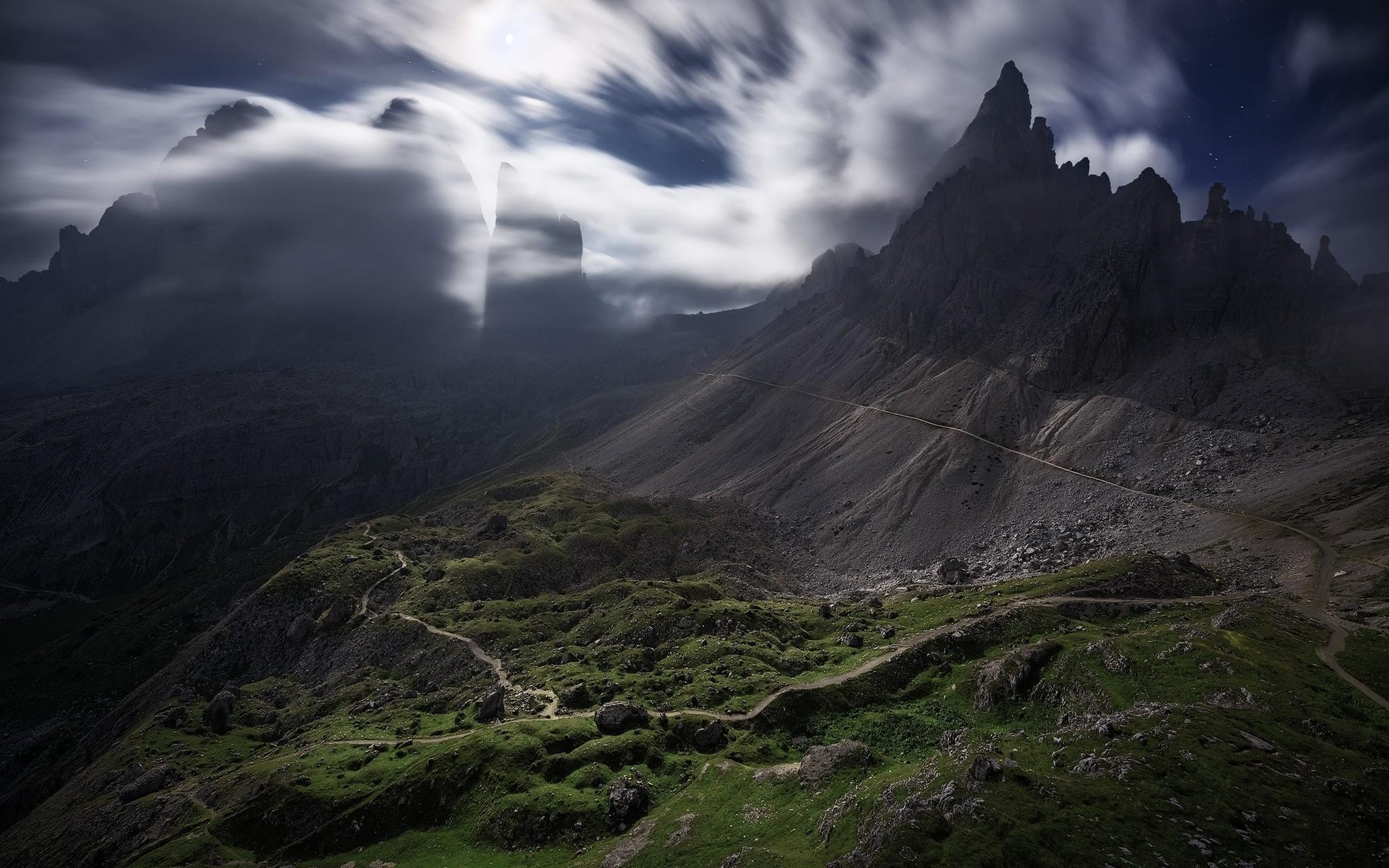 nature landscape mountain clouds wind moonlight dirt