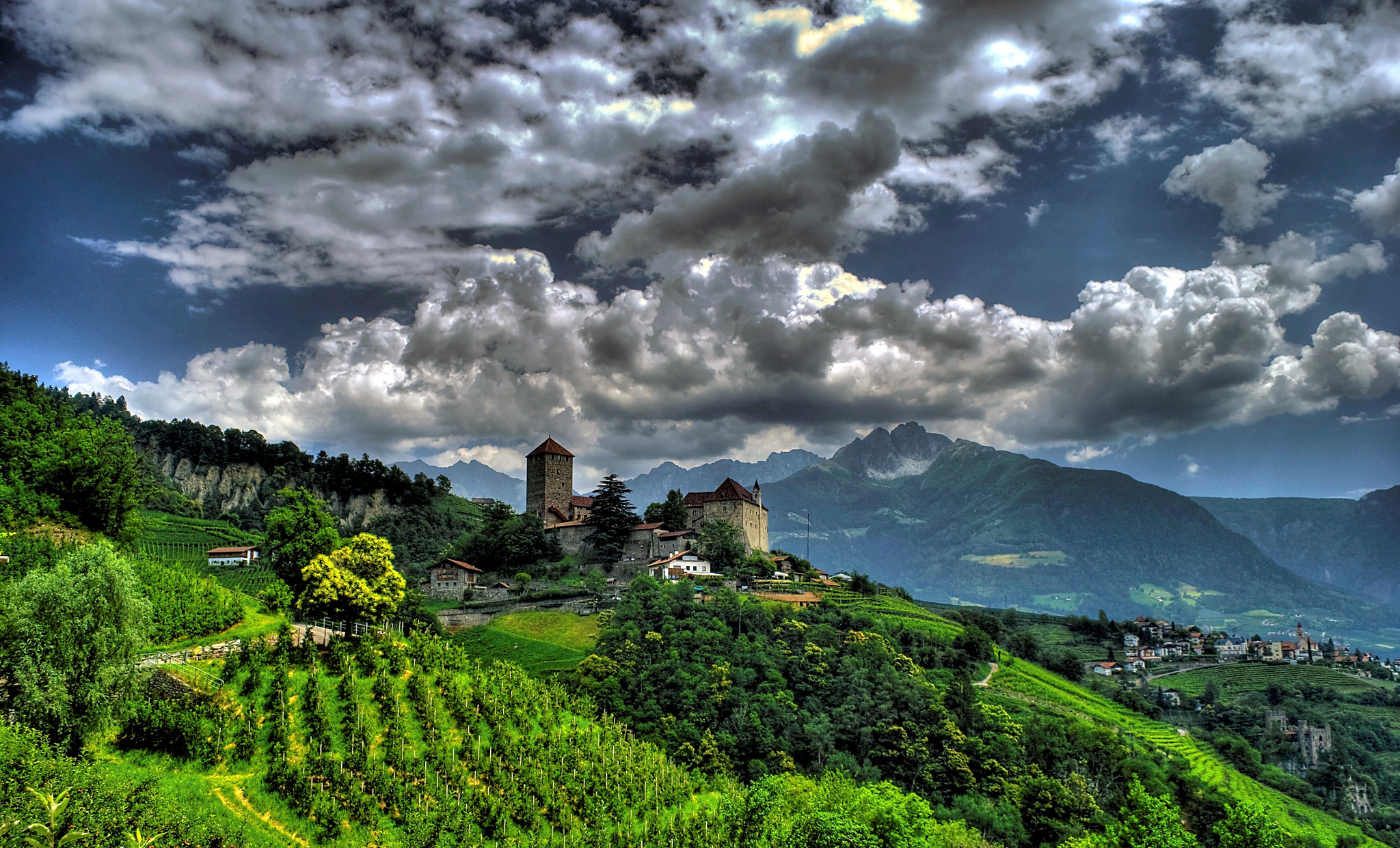 Italy castle mountains panorama landscape village wallpaper