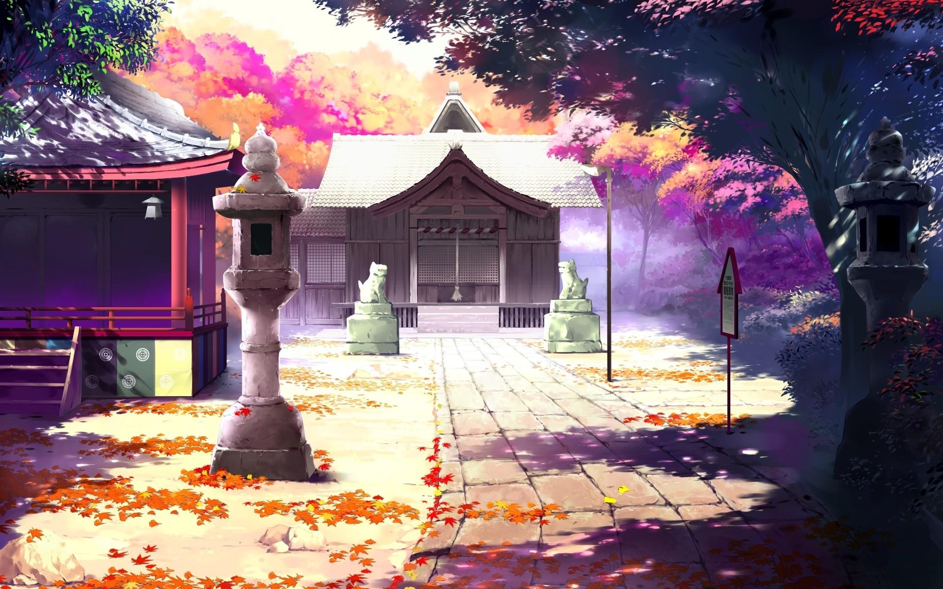 Wallpaper Beautiful anime scenery, houses, autumn 1920x1200 HD