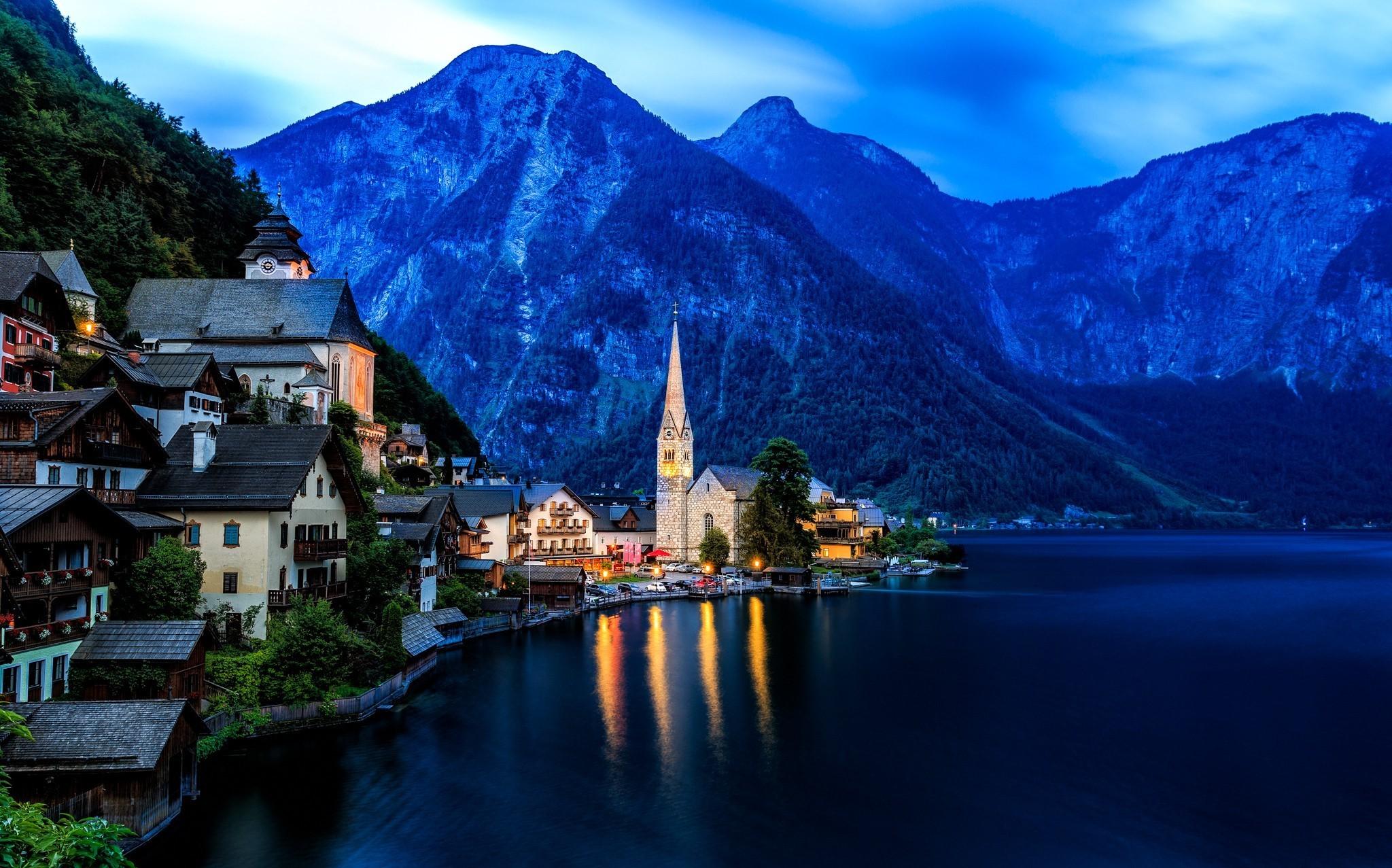 cityscape city hallstatt austria landscape wallpaper