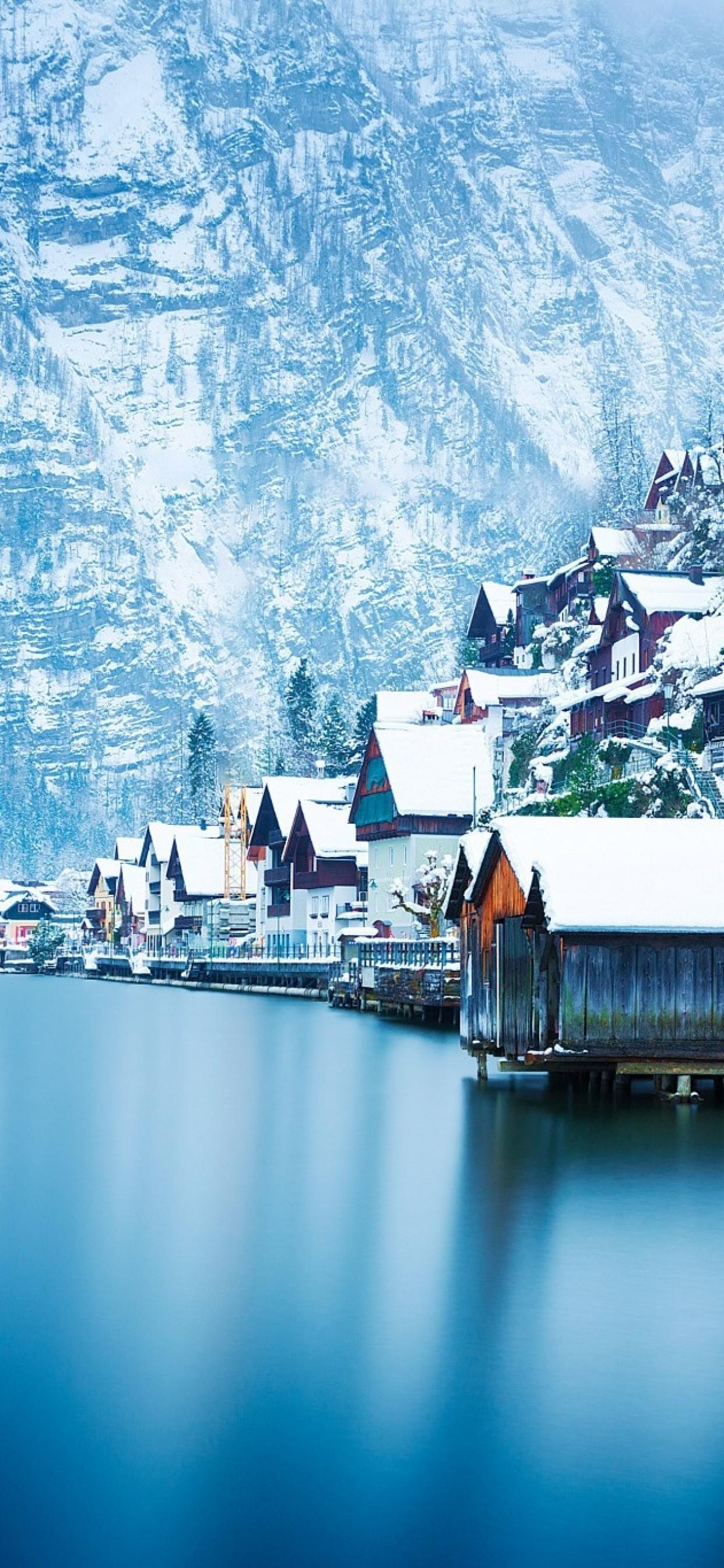 Download 1242x2688 Austria, Hallstatt, Village, Lake, Houses