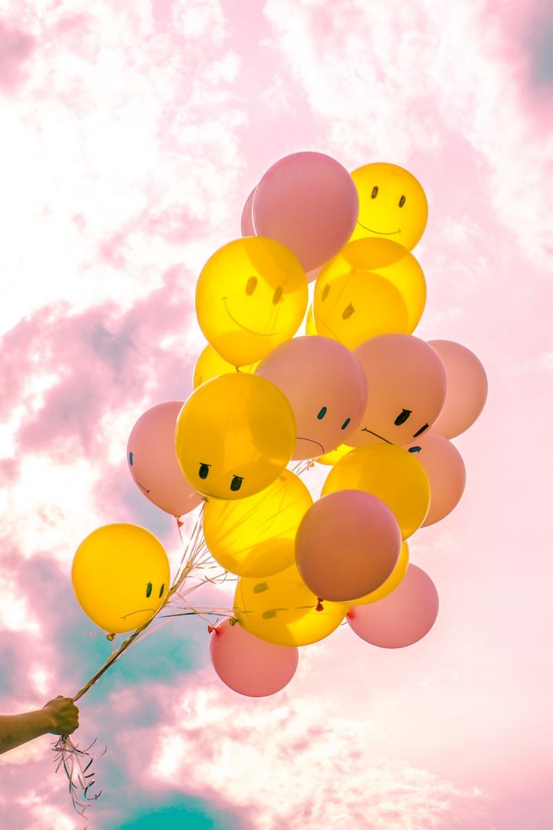 Download wallpaper 800x1200 balloons, sky, pink, yellow
