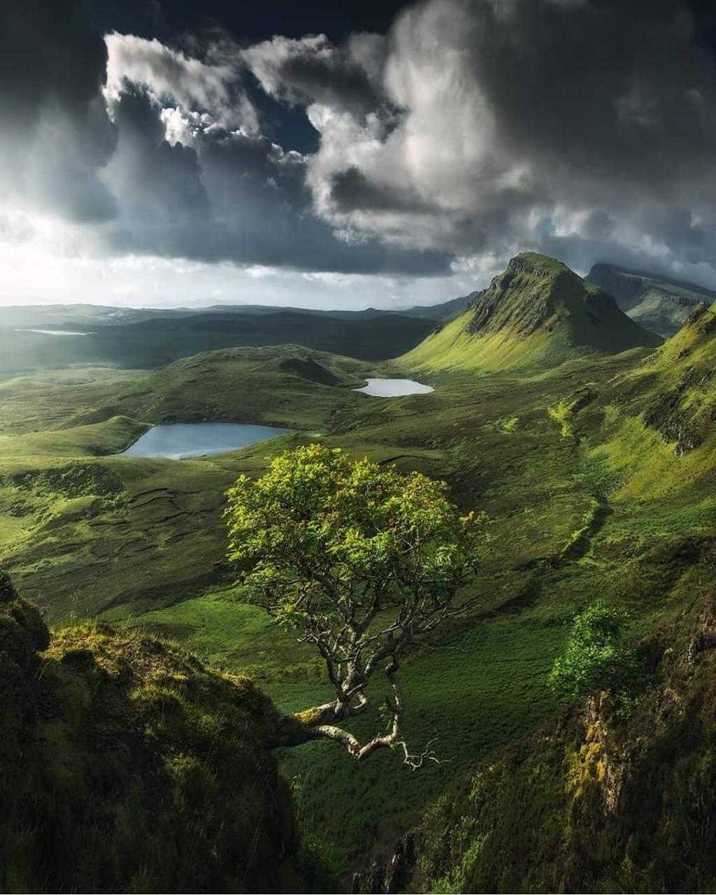 First light hits the Scottish Highlands. Isle of Skye by
