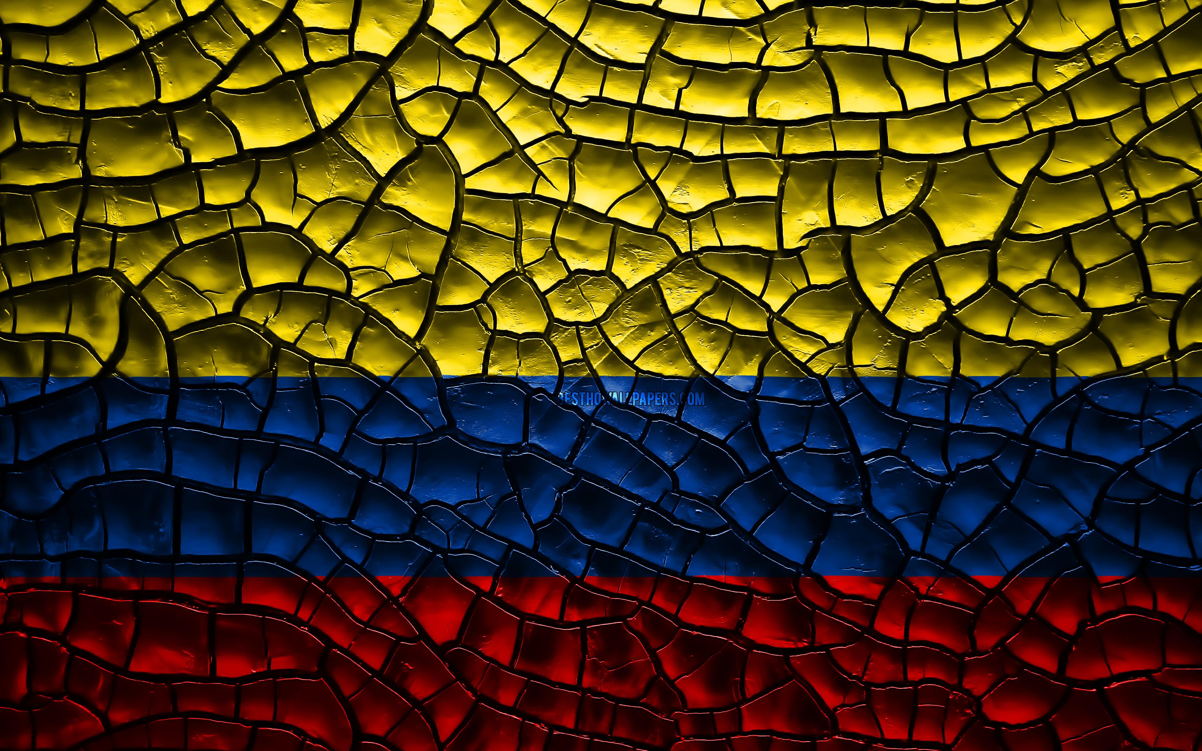 Download wallpaper Flag of Colombia, 4k, cracked soil