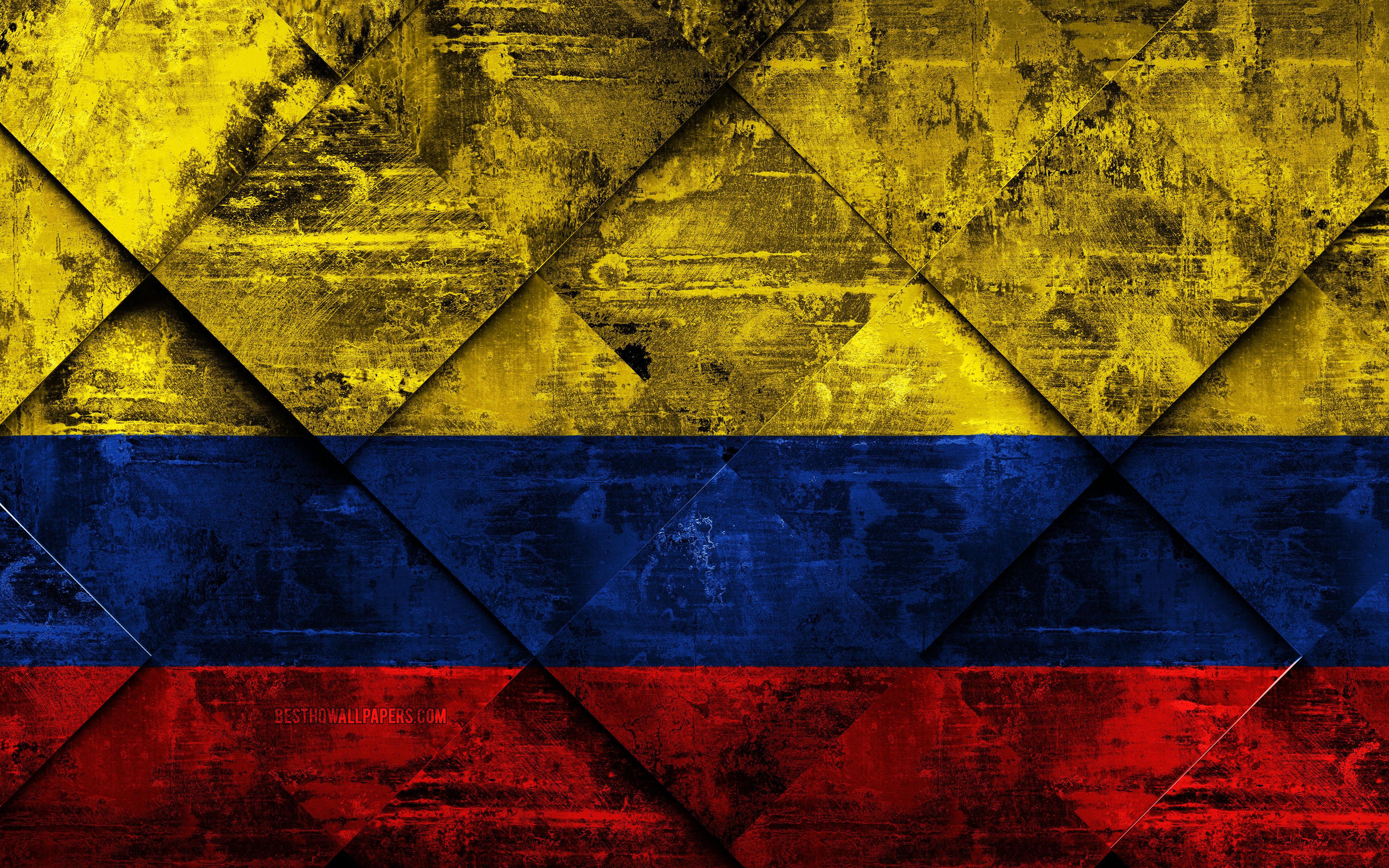 Download wallpaper Flag of Colombia, 4k, grunge art