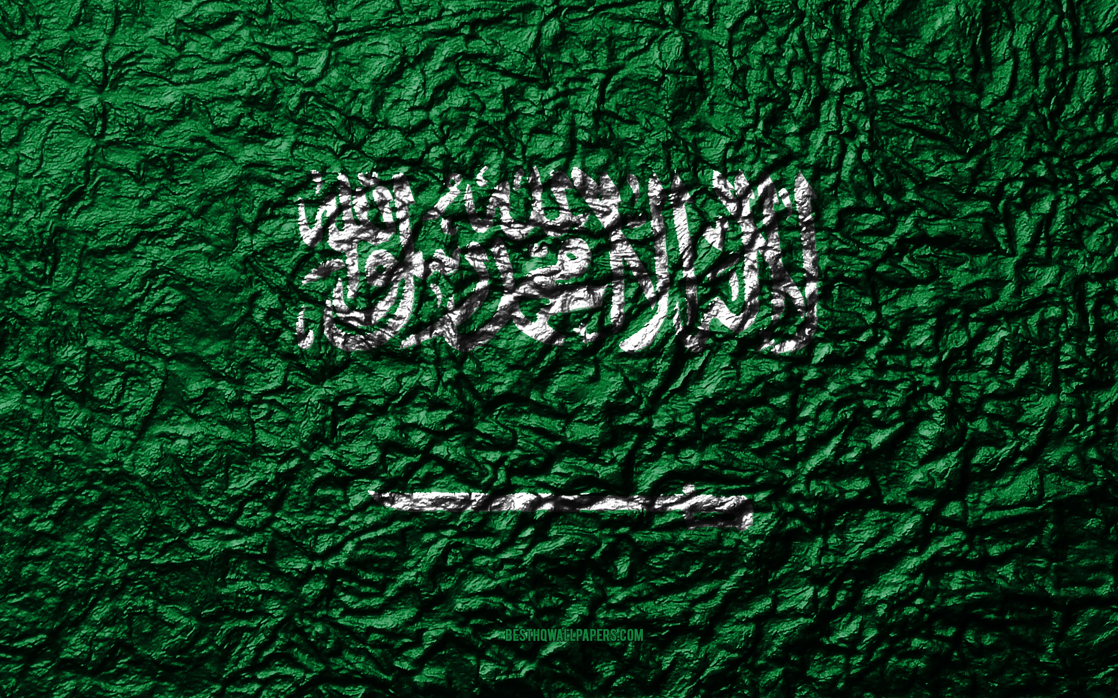 Download wallpaper Flag of Saudi Arabia, 4k, stone texture