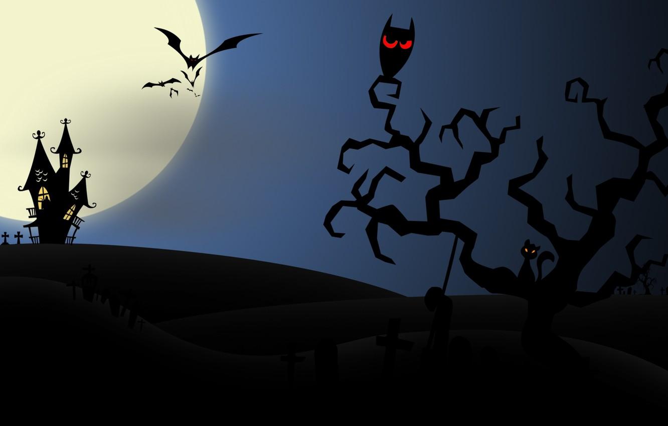 Wallpaper owl, home, horror, horror, Halloween, house, scary, bats, halloween, midnight, bats, owl, midnight, creepy, full moon, full moon image for desktop, section праздники