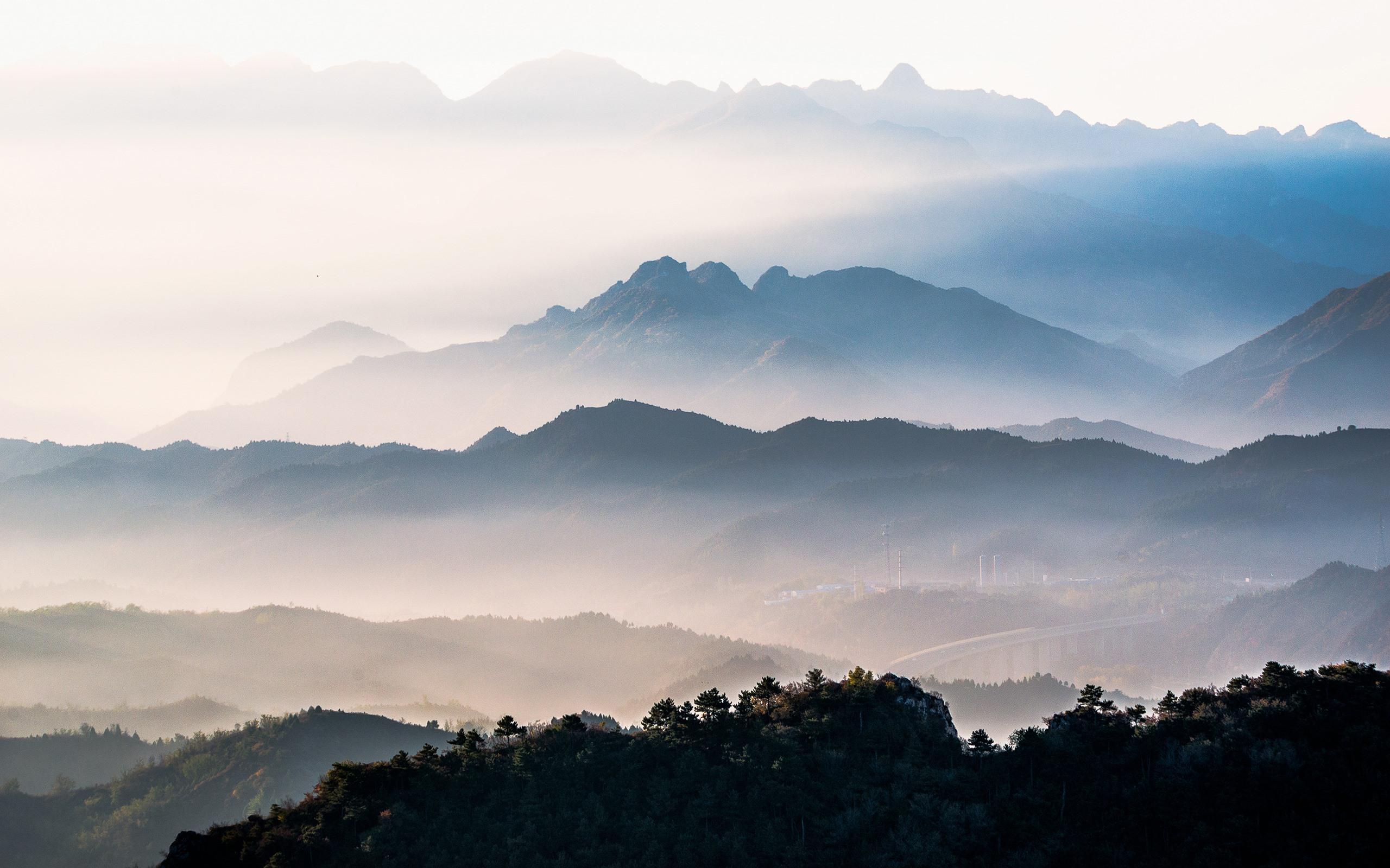 Wallpaper Morning, fog, mountains, trees, nature landscape