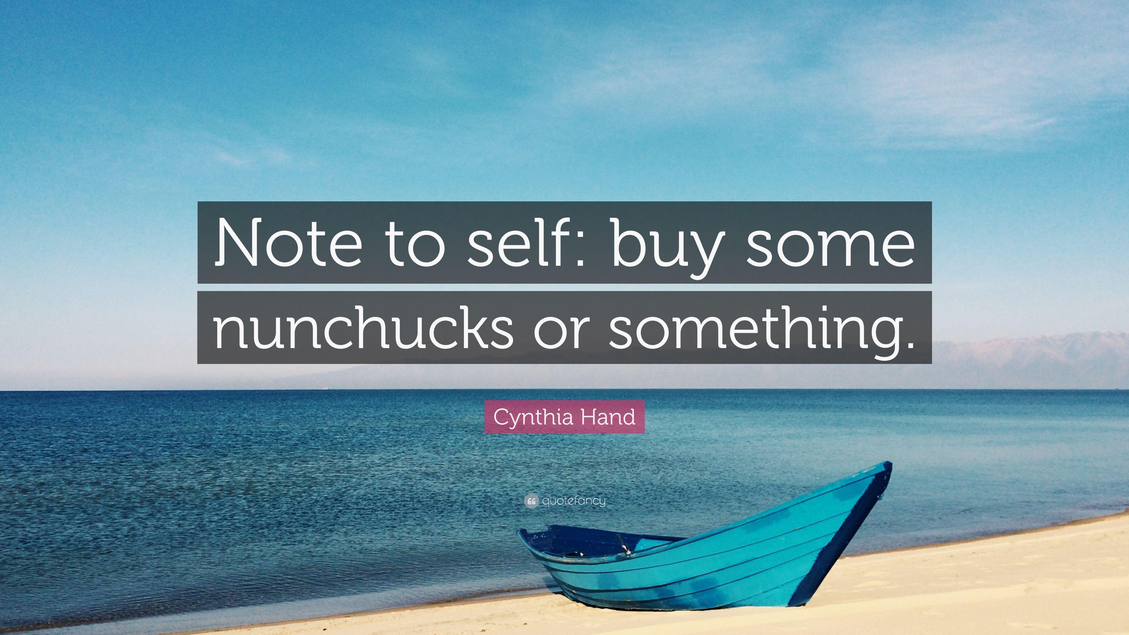 Cynthia Hand Quote: “Note to self: buy some nunchucks or