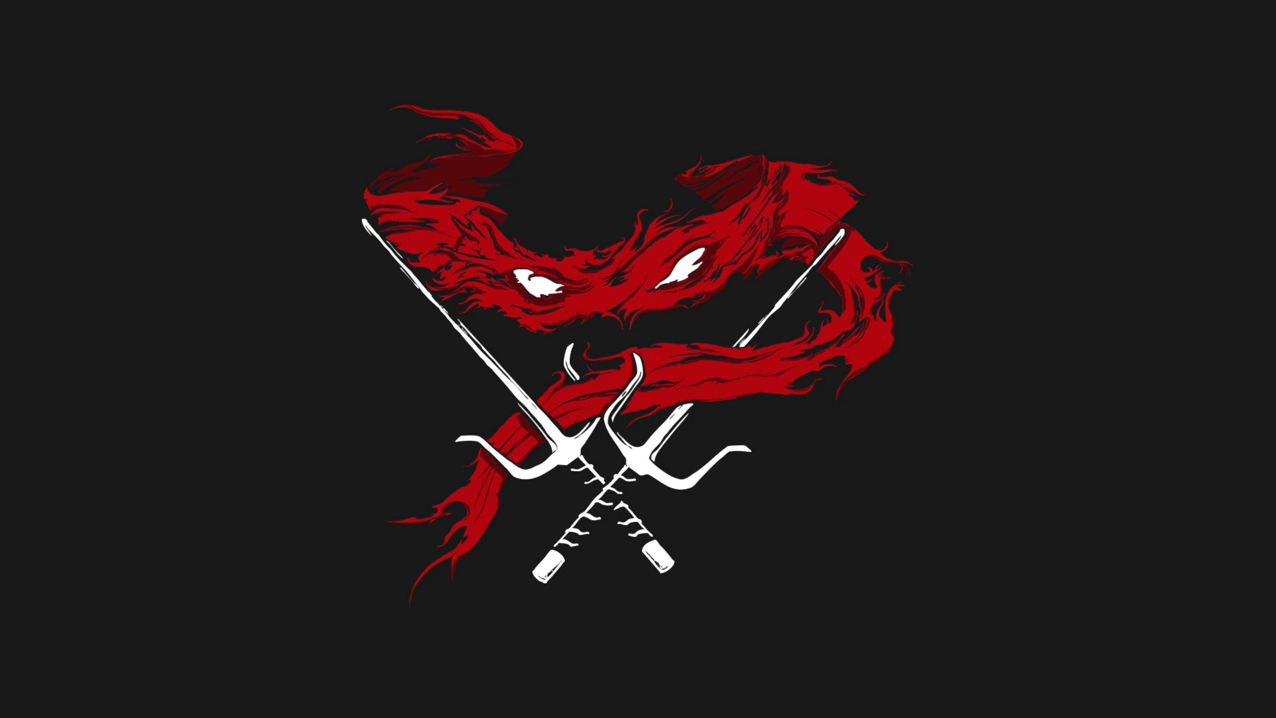 Red and silver sai sword logo, Teenage Mutant Ninja Turtles