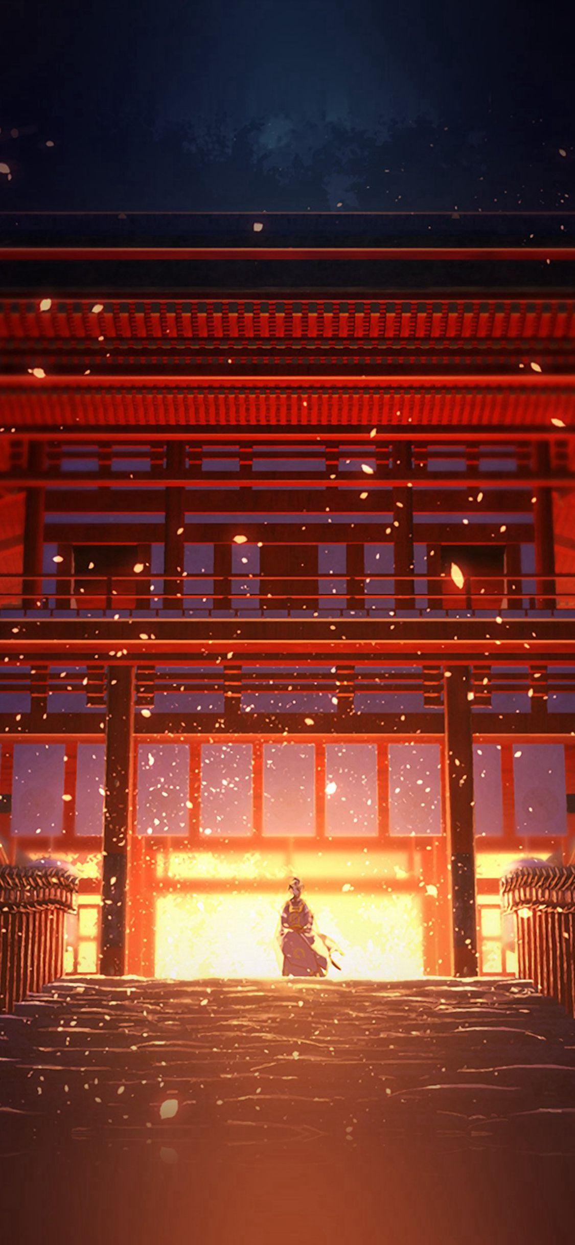 Anime Painting Temple Red Art Illustration