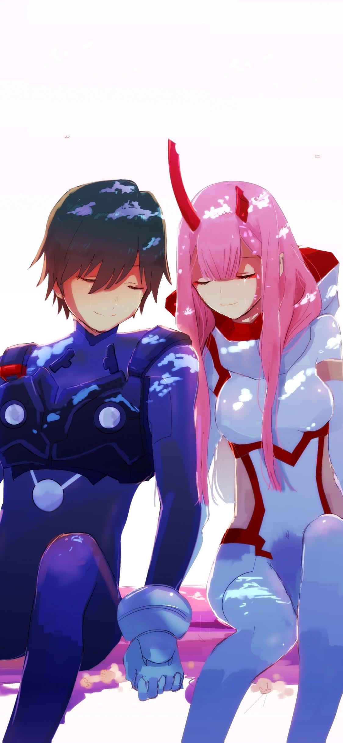 Download 1125x2436 wallpapers hiro and zero two, couple