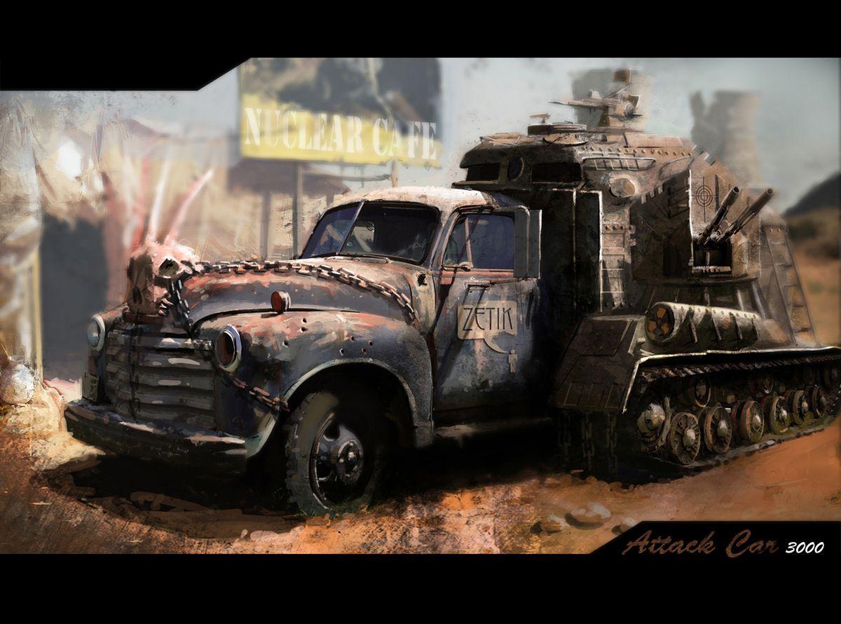 Attack car Picture 2d, fan art, post apocalyptic, car