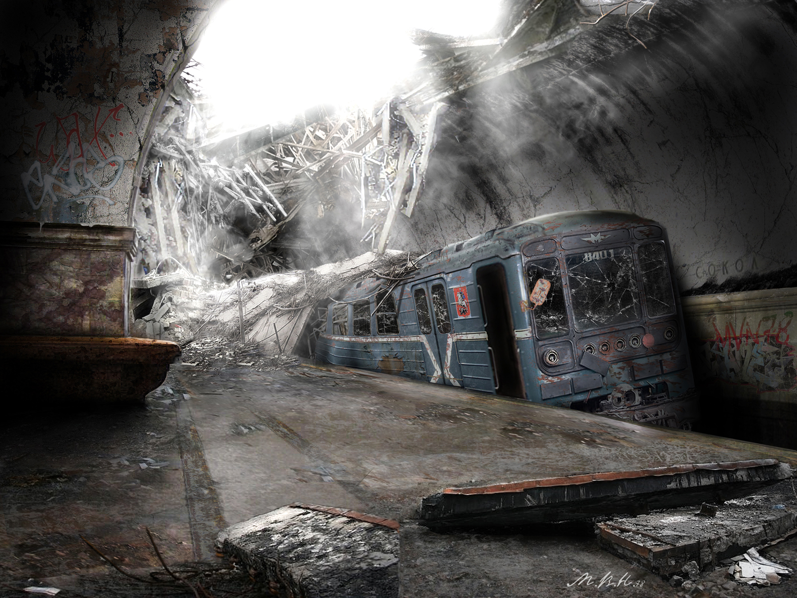 ruins, trains, apocalypse, vehicles wallpaper