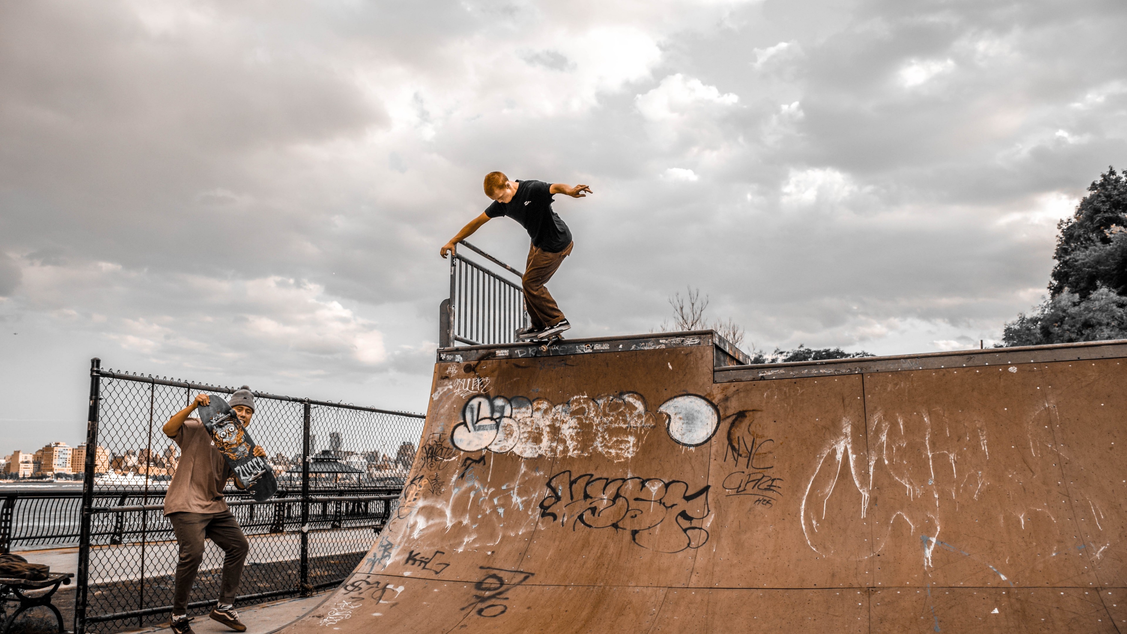 Download 3840x2160 Skate Park, Man, Clouds, Skateboard