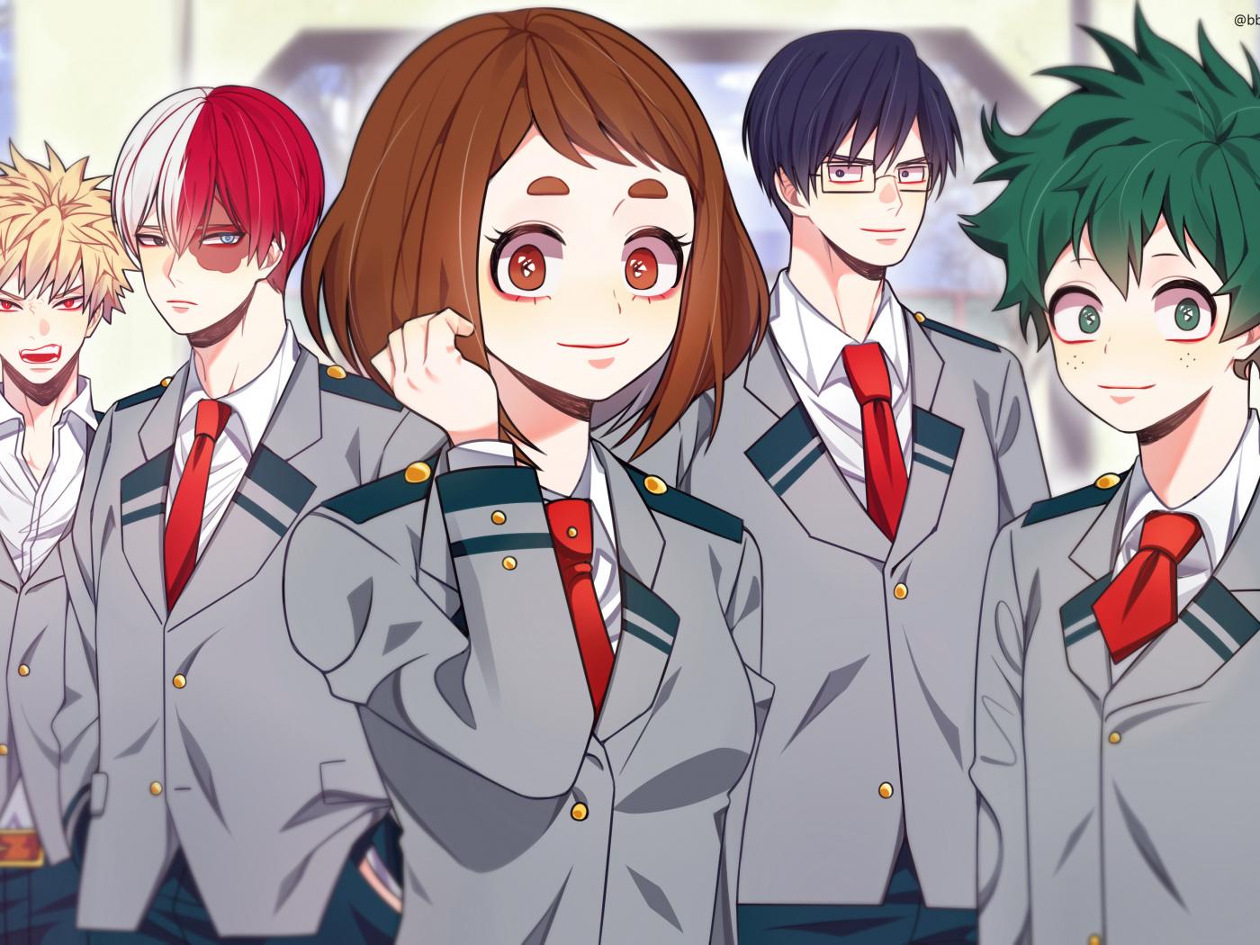 Download 1400x1050 Wallpaper Ochako Uraraka, Shouto Todoroki