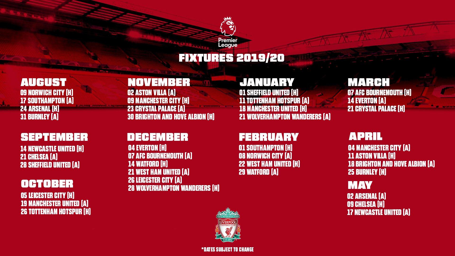 Liverpool FC full fixtures