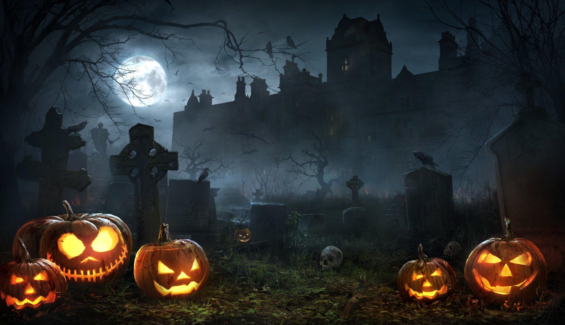 Halloween Night in Graveyard HD Wallpaper. Background Image