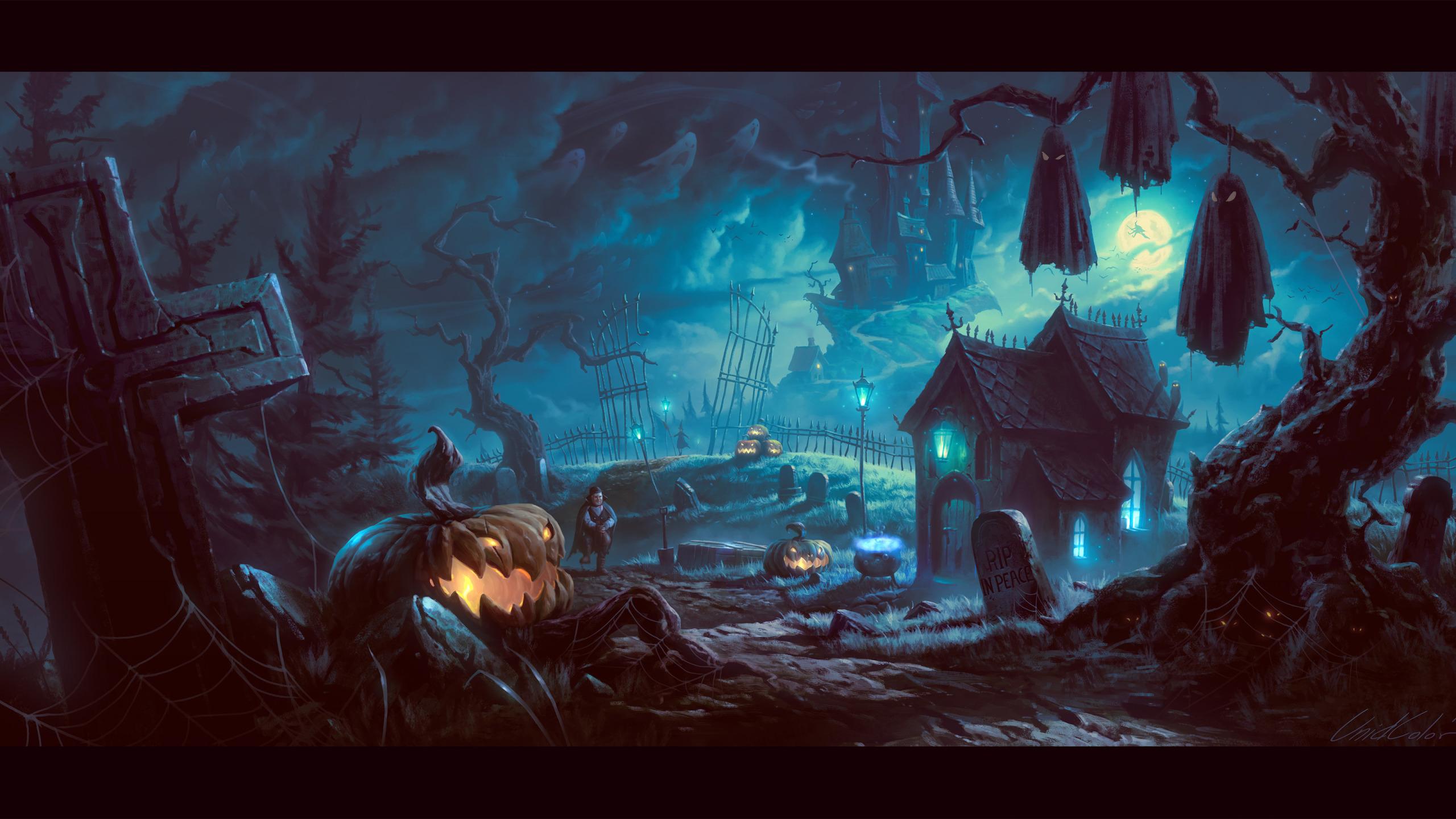 Halloween Night at the Cemetery widescreen wallpaper. Wide